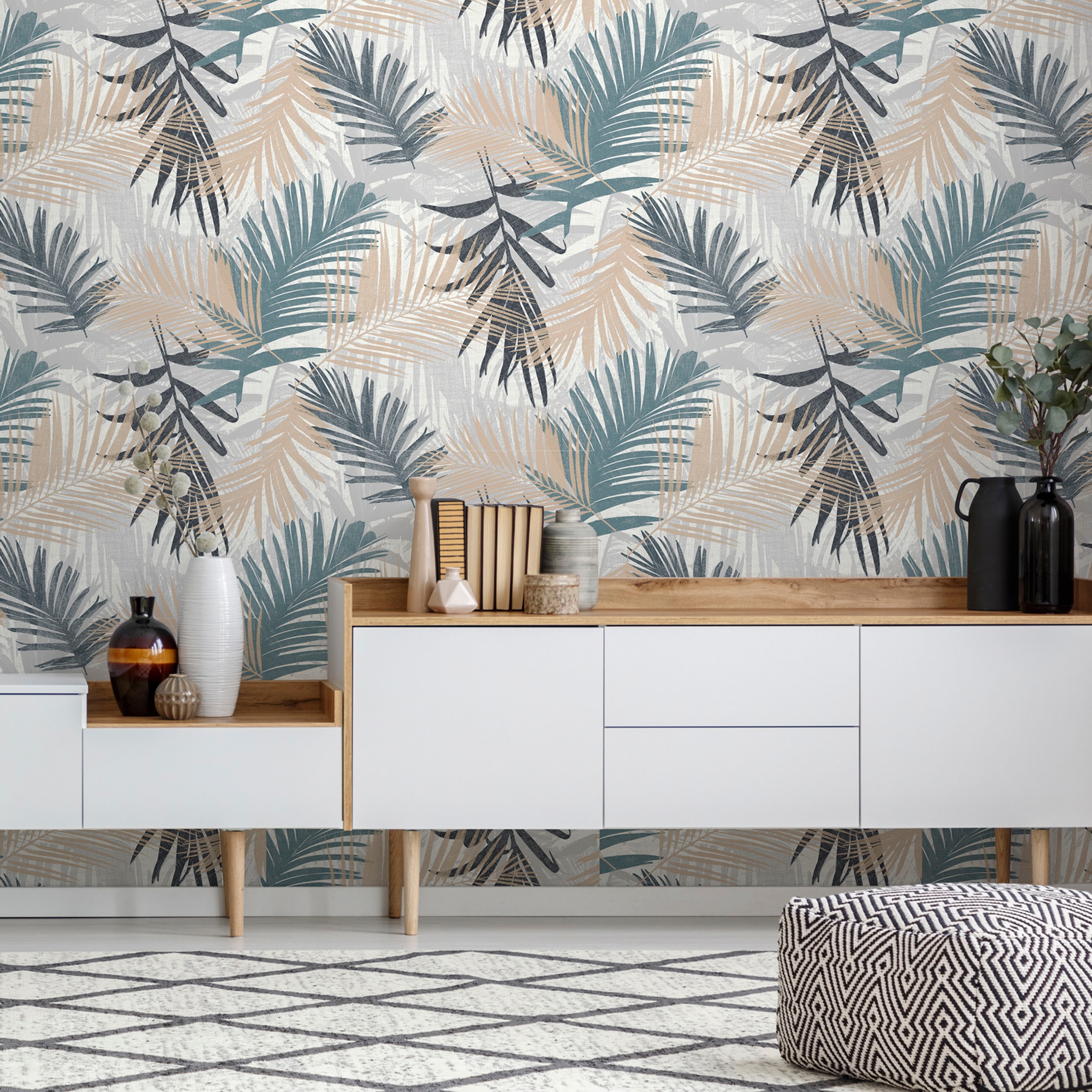 Boutique Vliestapete »Boutique Vliestapete Jungle Glam Blau Grau«, botanisch, Boutique Vliestapete Jungle Glam Blau Grau