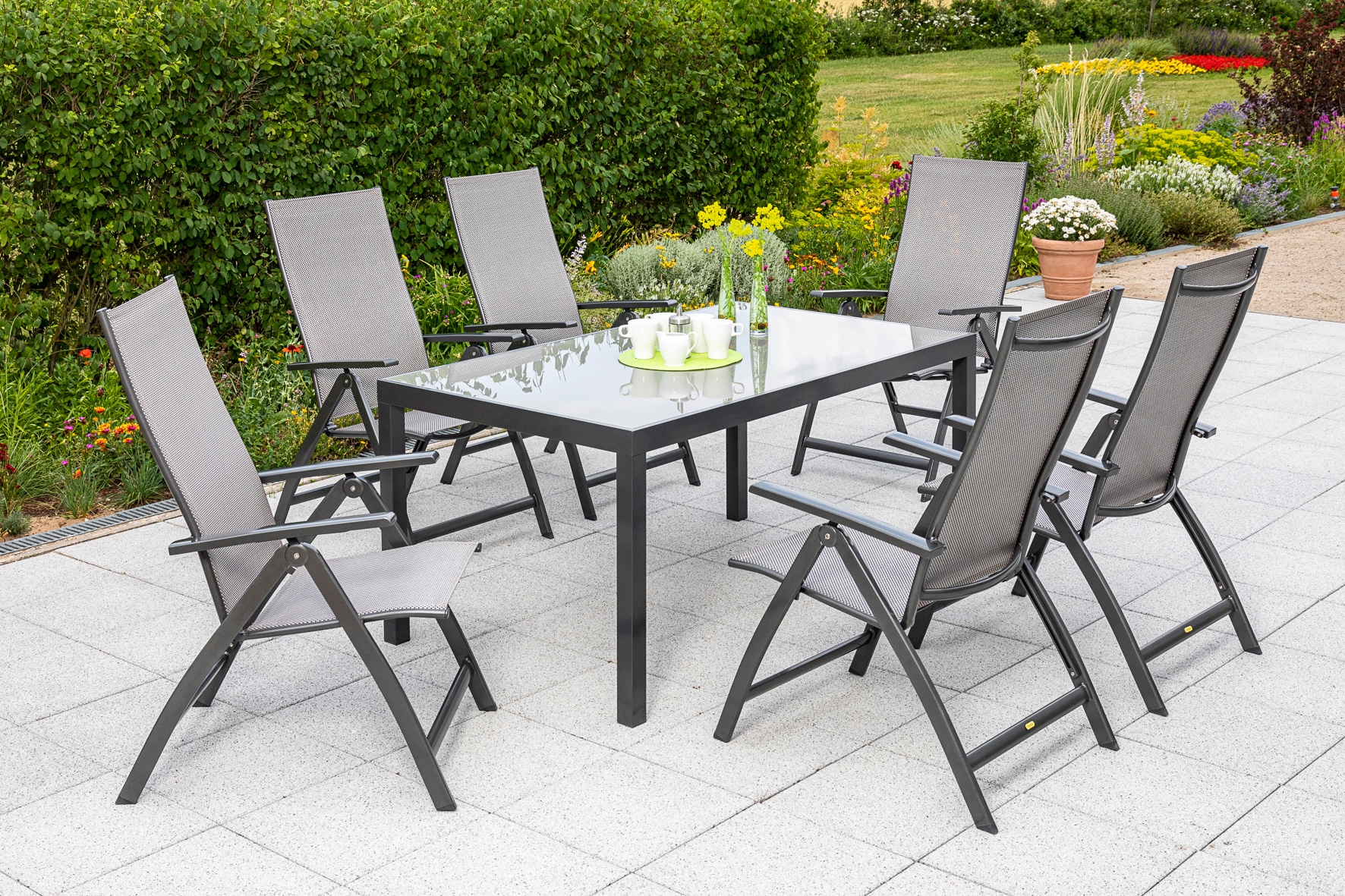 MERXX Garten-Essgruppe »Vicenza« 7 Stk. tlg. 6 Klappsessel mit Tisch günstig online kaufen