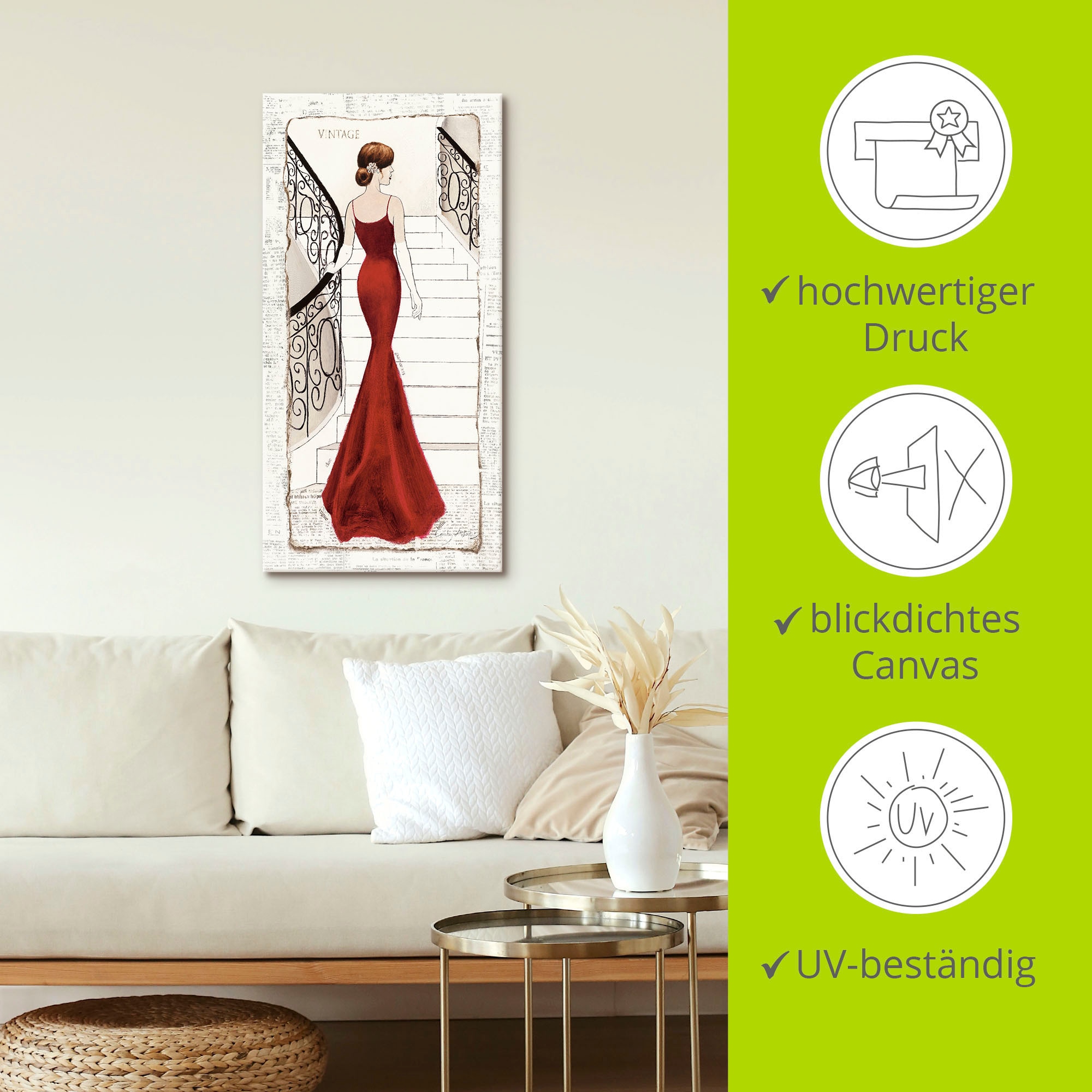Artland Wandbild »Die schöne in Rot«, Frau, (1 St.), als Leinwandbild, Poster, Wandaufkleber in verschied. Größen