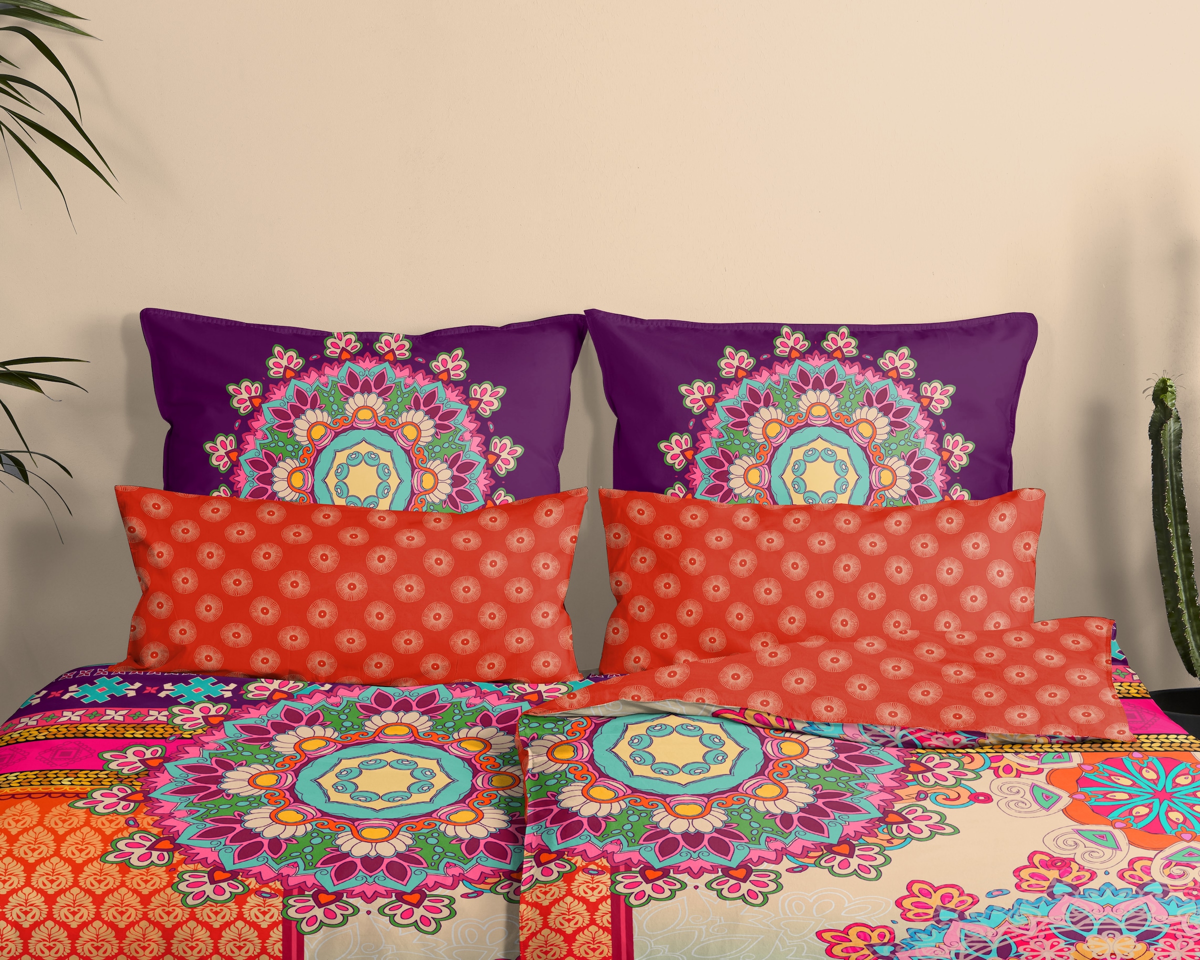 hip Wendebettwäsche »Sherhia« 2 Satin, Reißverschluss, Wendeoptik, Mandala, Orange, Lila