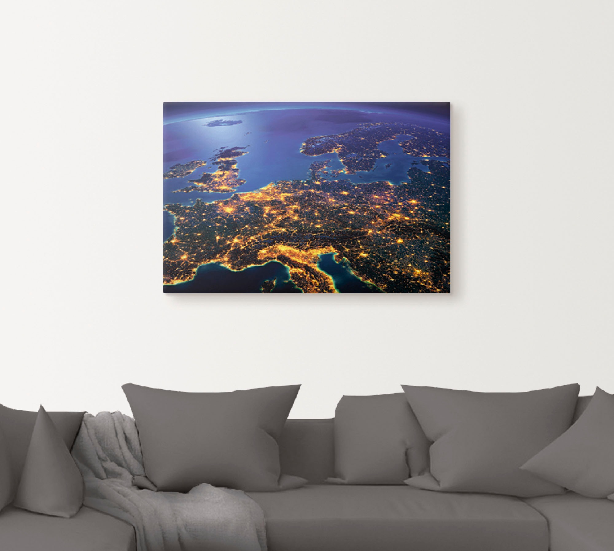 Artland Wandbild »Zentral Europa vom Weltraum«, Weltall & Kosmos, (1 St.), als Alubild, Outdoorbild, Leinwandbild, Poster, Wandaufkleber
