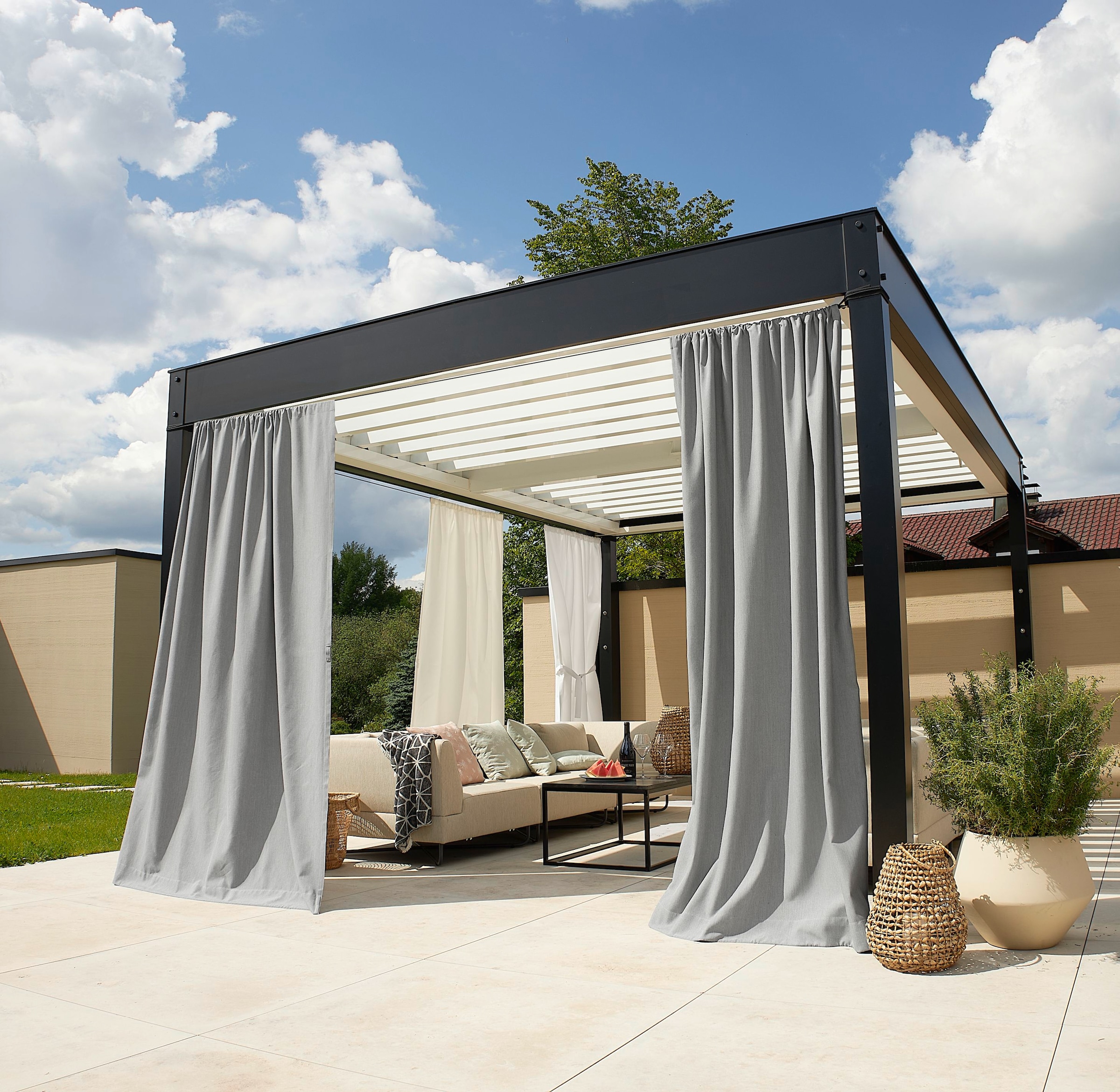 NEUTEX FOR YOU! Vorhang nach Maß »Outdoorvorhang SOLERO« Stangendurchzug 1 Stk. tlg. Uni Outdoorvorhang mit leichter Struktur grau Obermaterial:...