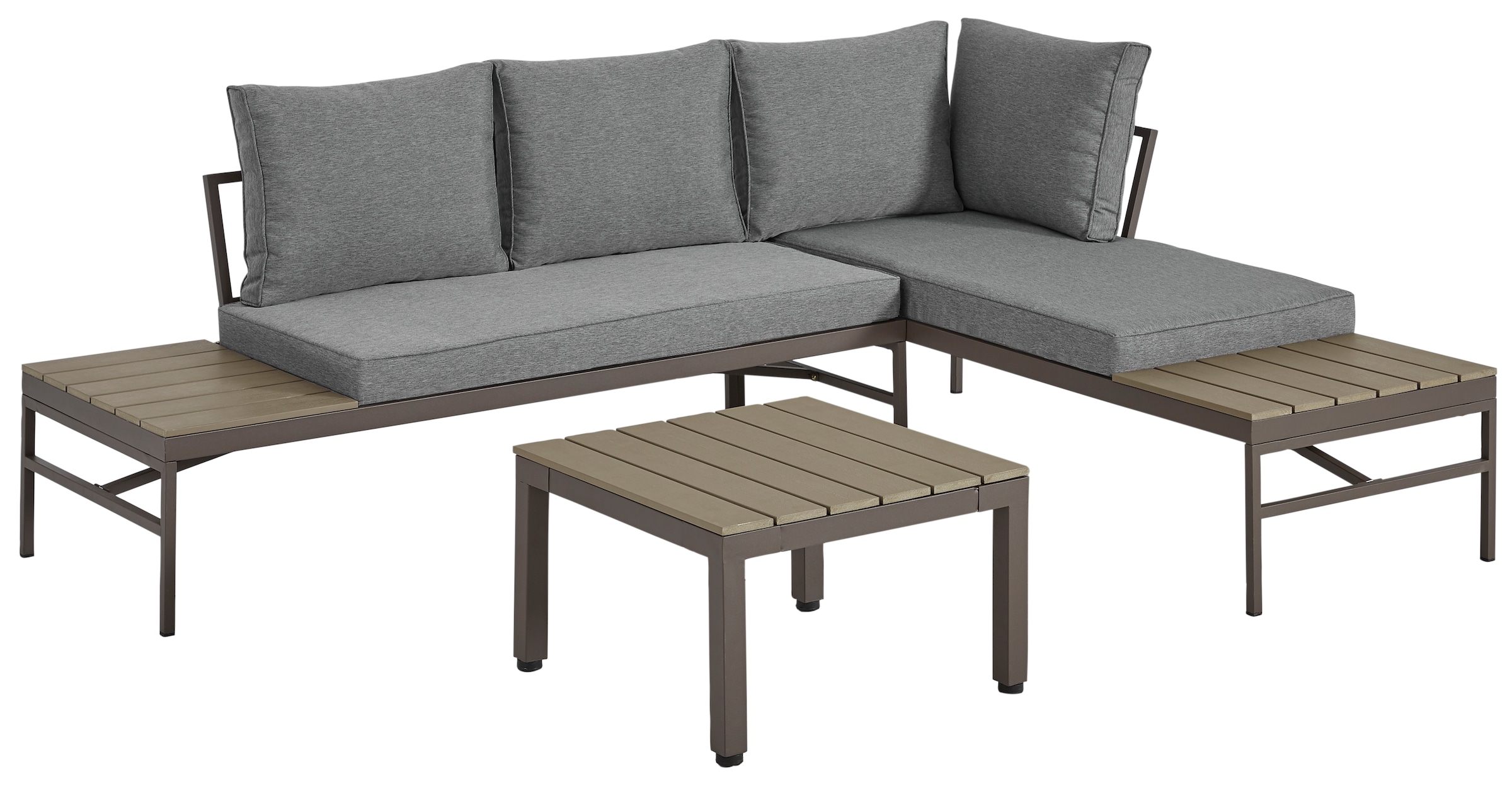 KONIFERA Gartenlounge-Set »Badalona«, (Set, 9 tlg.: 2x Bank, 1x Tisch 57x57), inkl. Auflagen