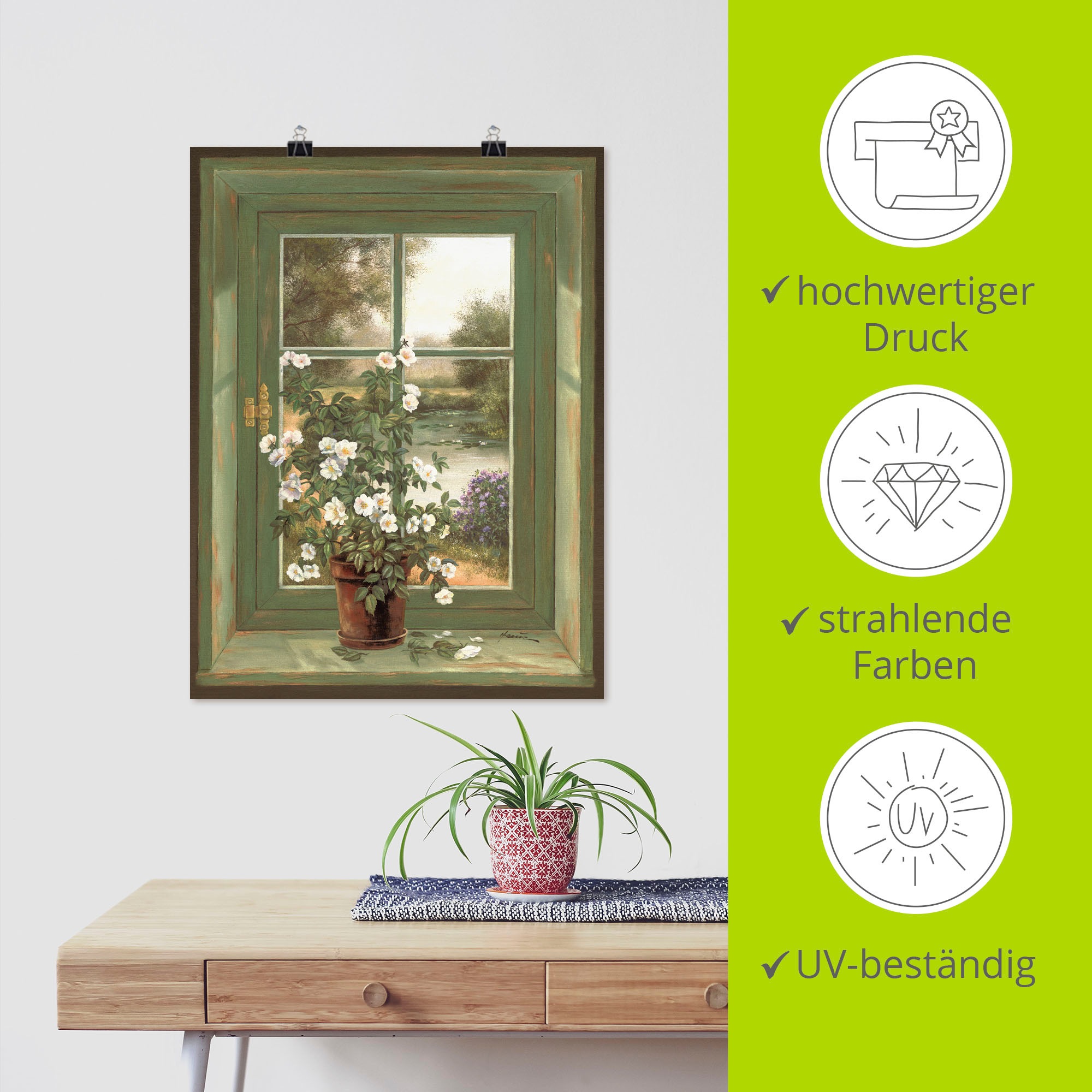 Artland Wandbild »Wildrosen am Fenster« Arrangements 1 Stk. tlg. als Alubild, Leinwandbild, Poster in verschied. Größen