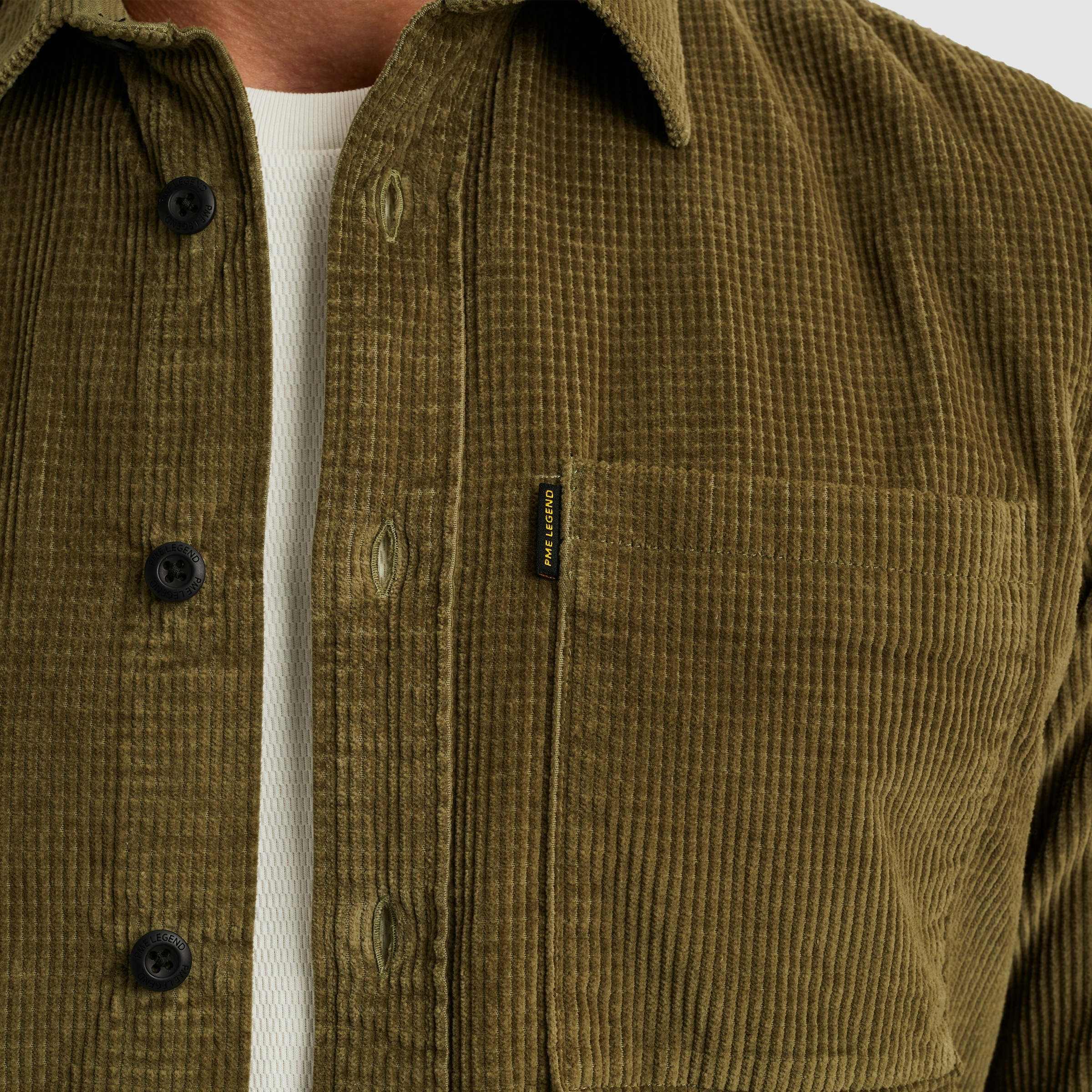 PME LEGEND Langarmhemd aus softem Cord, mit Knopfleiste