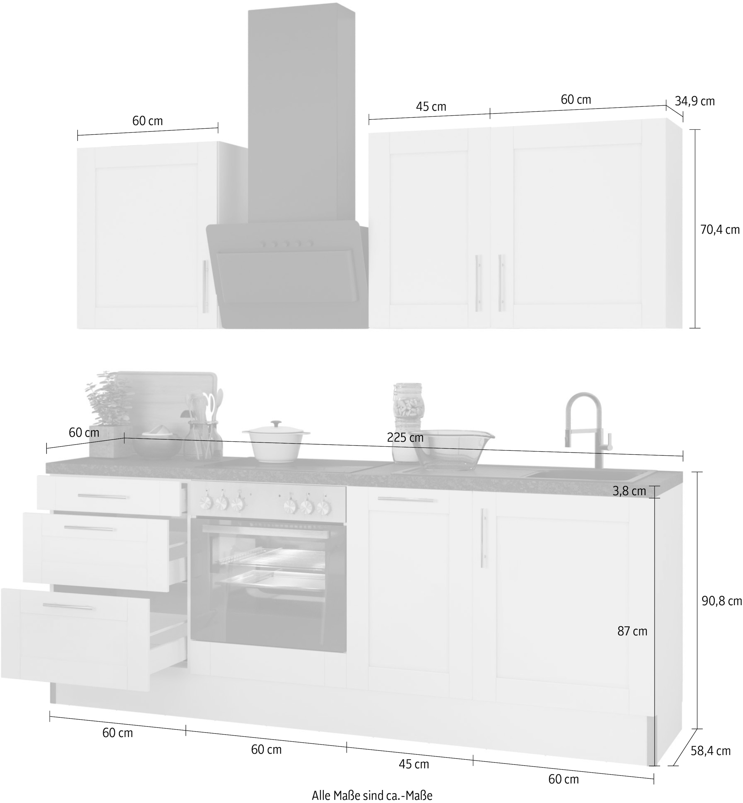 OPTIFIT Küche »Ahus«, 225 cm breit, ohne E-Geräte, MDF Fronten, Soft Close  Funktion online kaufen
