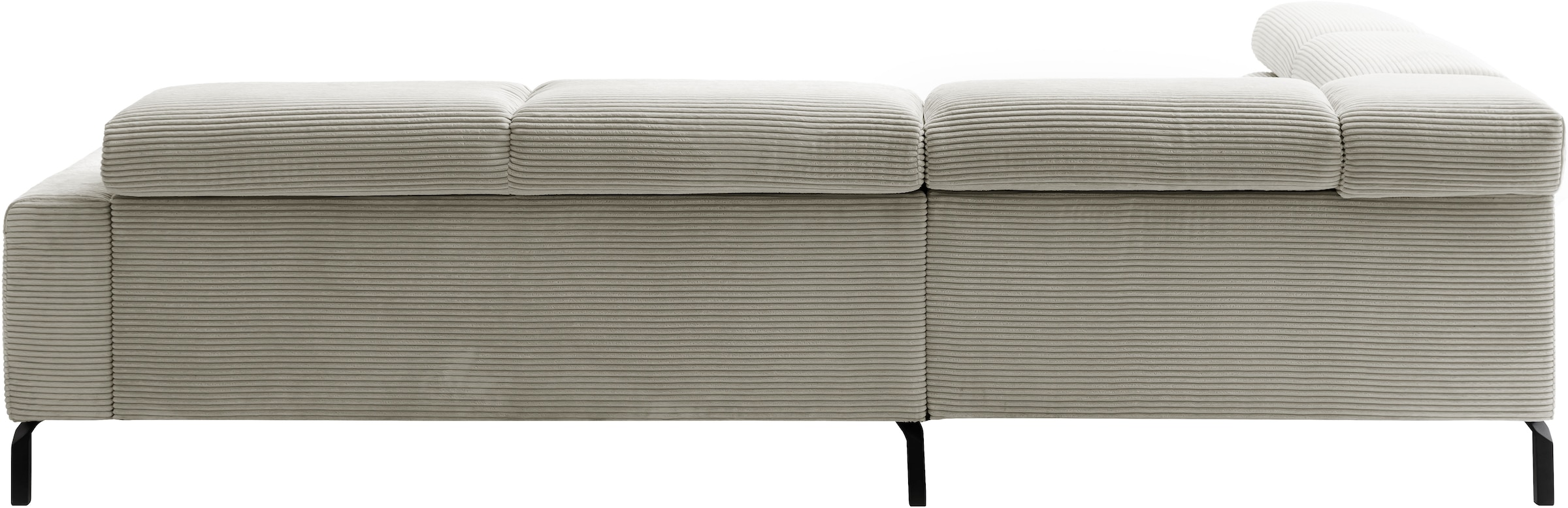 PLACES OF STYLE Ecksofa »Antonelli, L-Form,  inkl. Kopfteilverstellung, Breite 276 cm« ohne Sitztiefenverstellung, in Cord, hellgrau