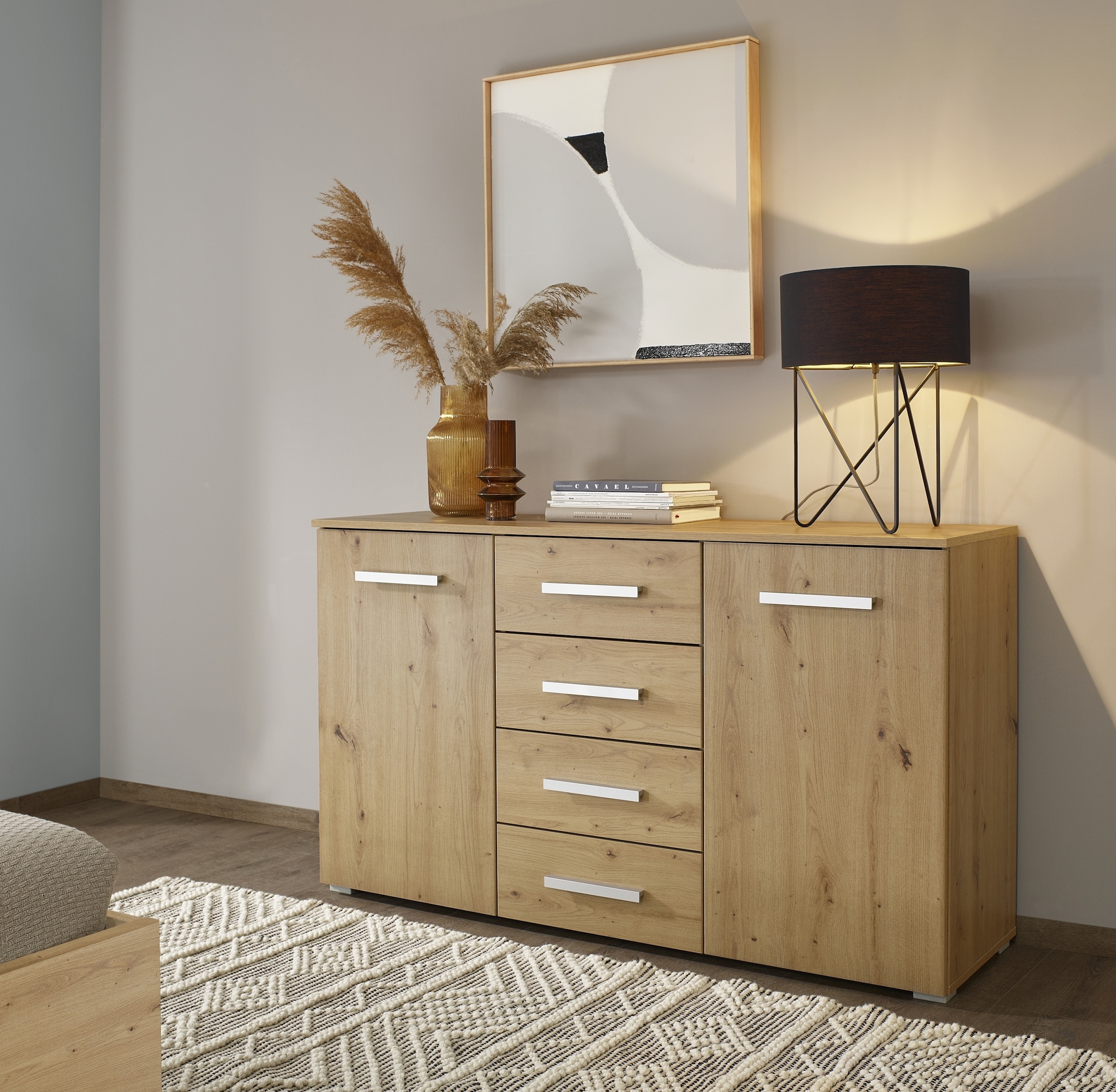 rauch Schubkastenkommode »Sideboard Kommode Kombikommode KOLUNA mit Dekorfront«, mit 4 Schubkästen und 2 Türen sowie Metallgriffen MADE IN GERMANY