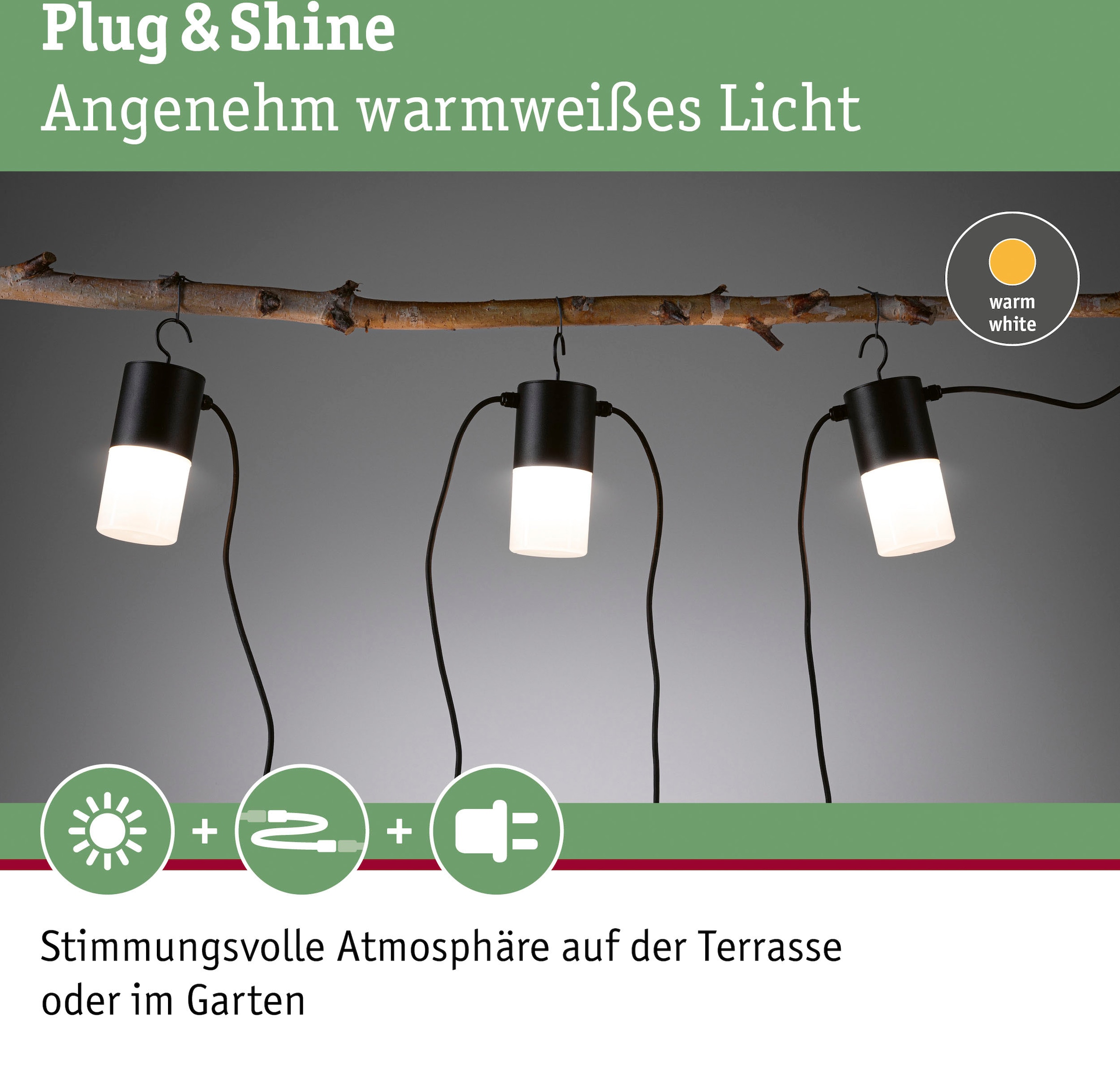 Paulmann LED Gartenleuchte 24V 3 IP44 Plug Shine flammig-flammig, 3000K Leuchtenkette »Outdoor IP44 E14, online Tubs E14«, & bestellen