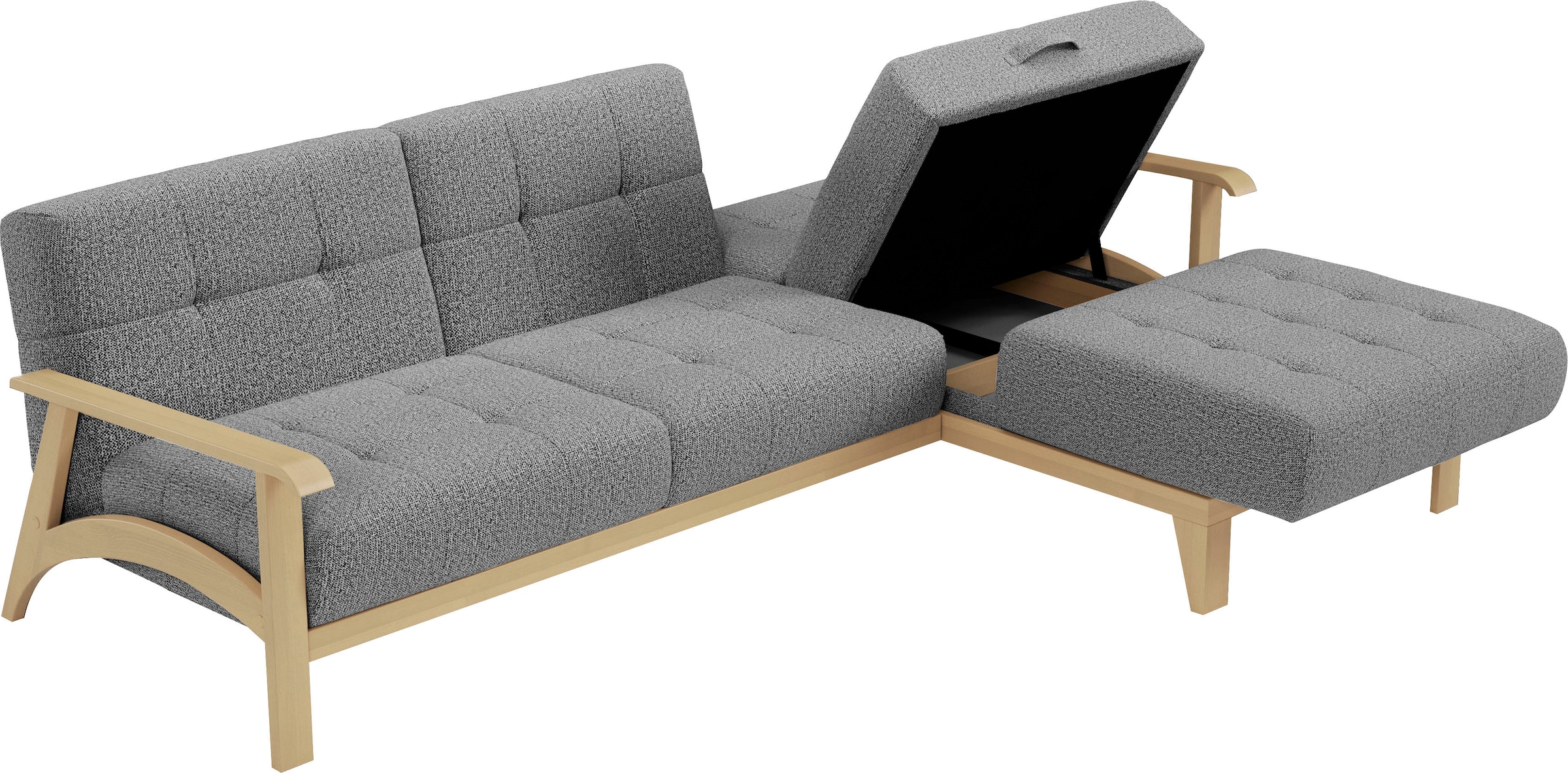sit&more Ecksofa »Billund L-Form«, Armlehnen aus Buchenholz in natur, verschiedene Bezüge und Farben