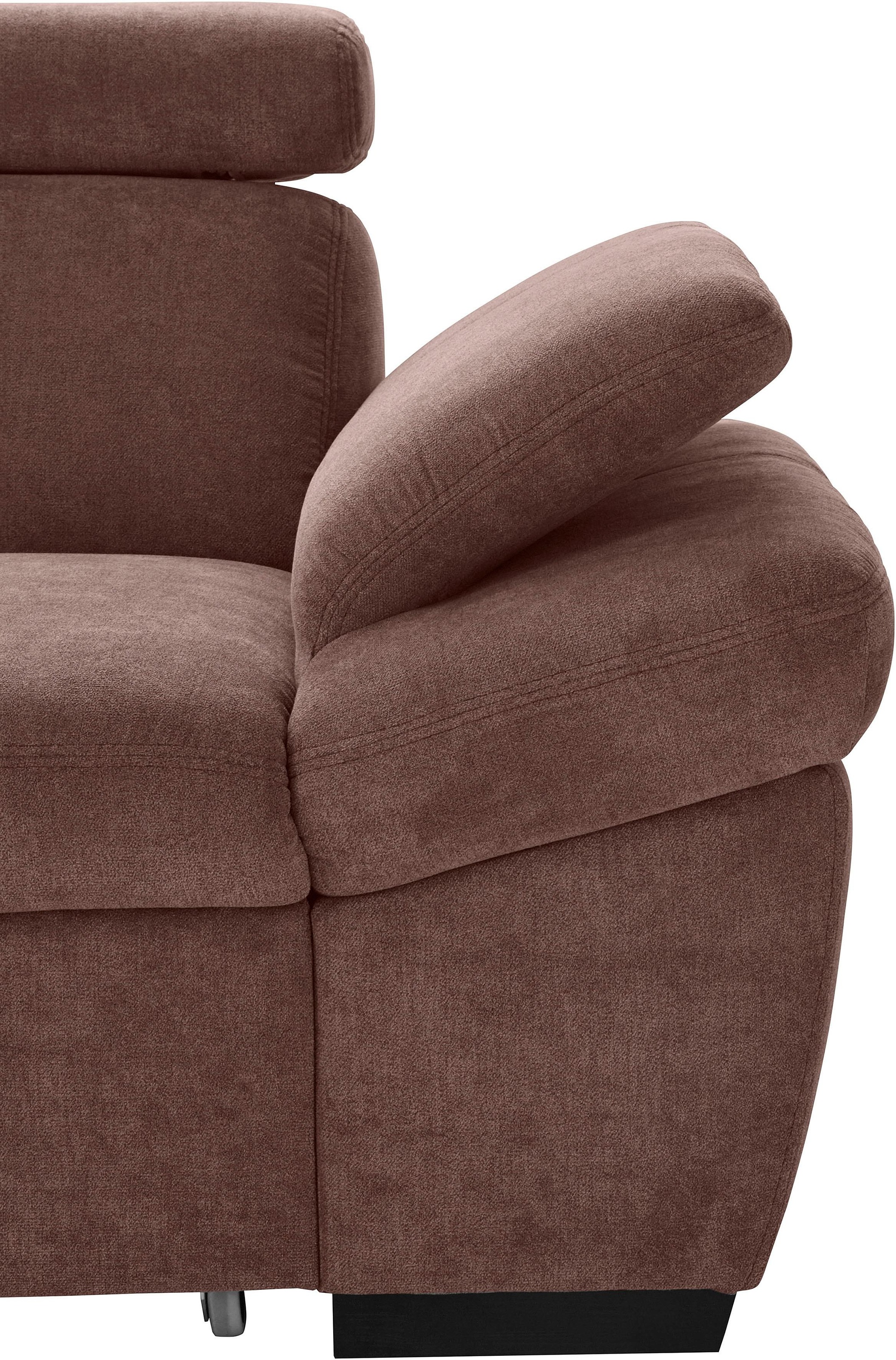 exxpo - sofa fashion Ecksofa »Salerno, inkl. Kopf- und Armteilverstellung, elegant & bequem, L-Form«, wahlweise mit Bettfunktion und Bettkasten, tolle Detailverarbeitung