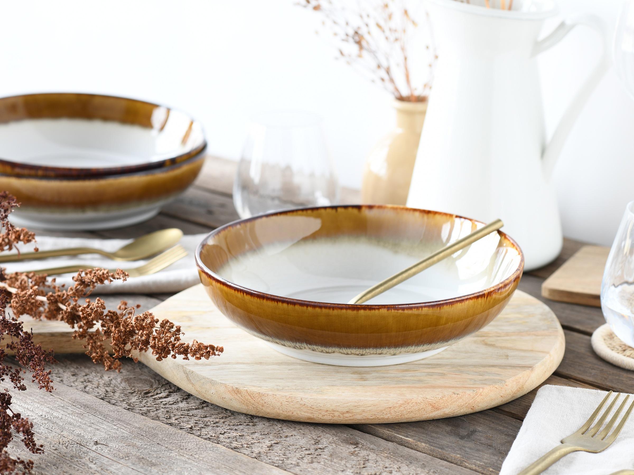 CreaTable Schale »Cascade, Poke Bowl 22,5 cm 4-tlg«, 4 tlg., aus Steinzeug, Rekativglasur, Healthy Food