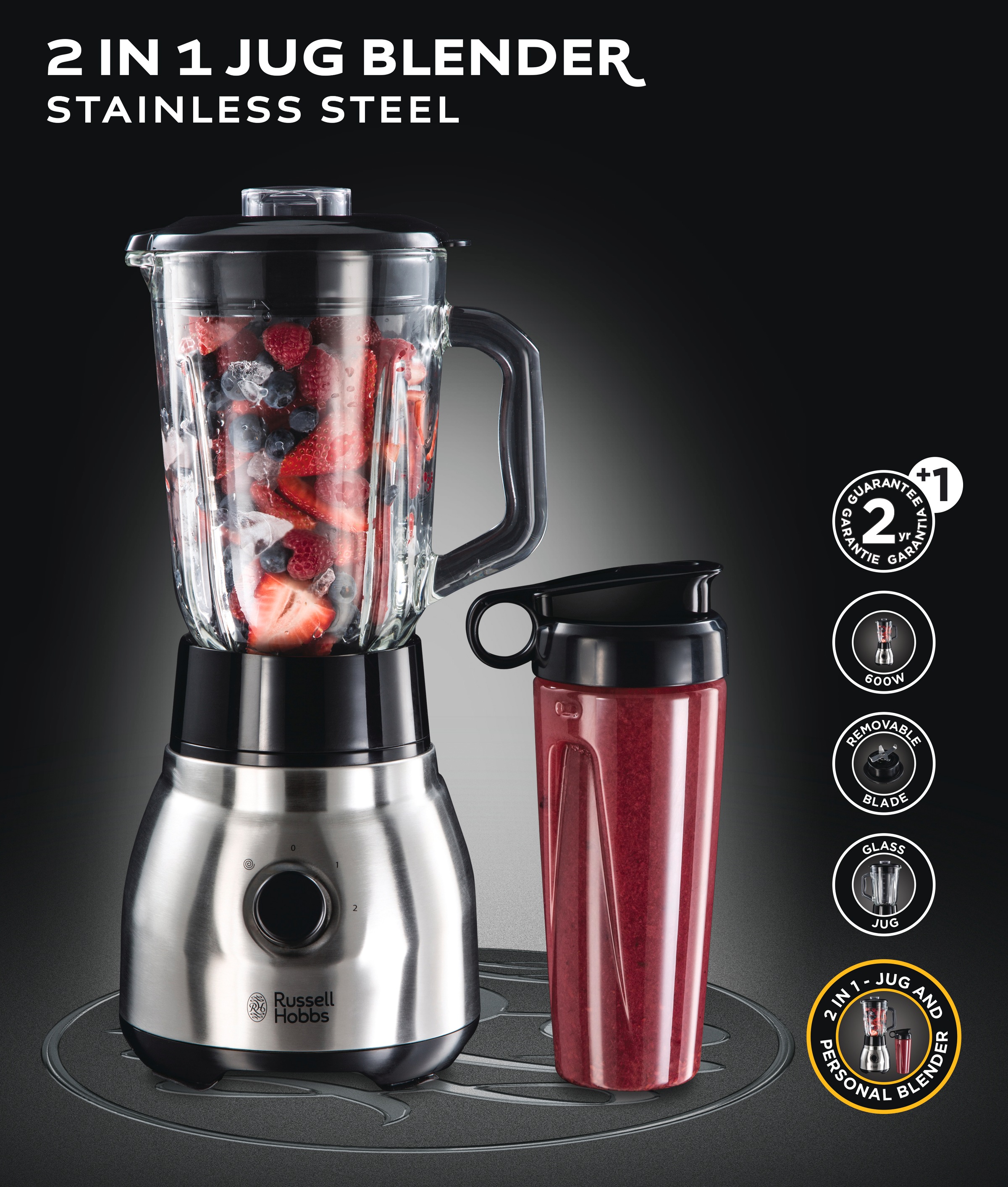 RUSSELL HOBBS Standmixer »2-in-1 Glas- 23821-56, Edelstahl«, 600 W, 1,5l Gl günstig online kaufen