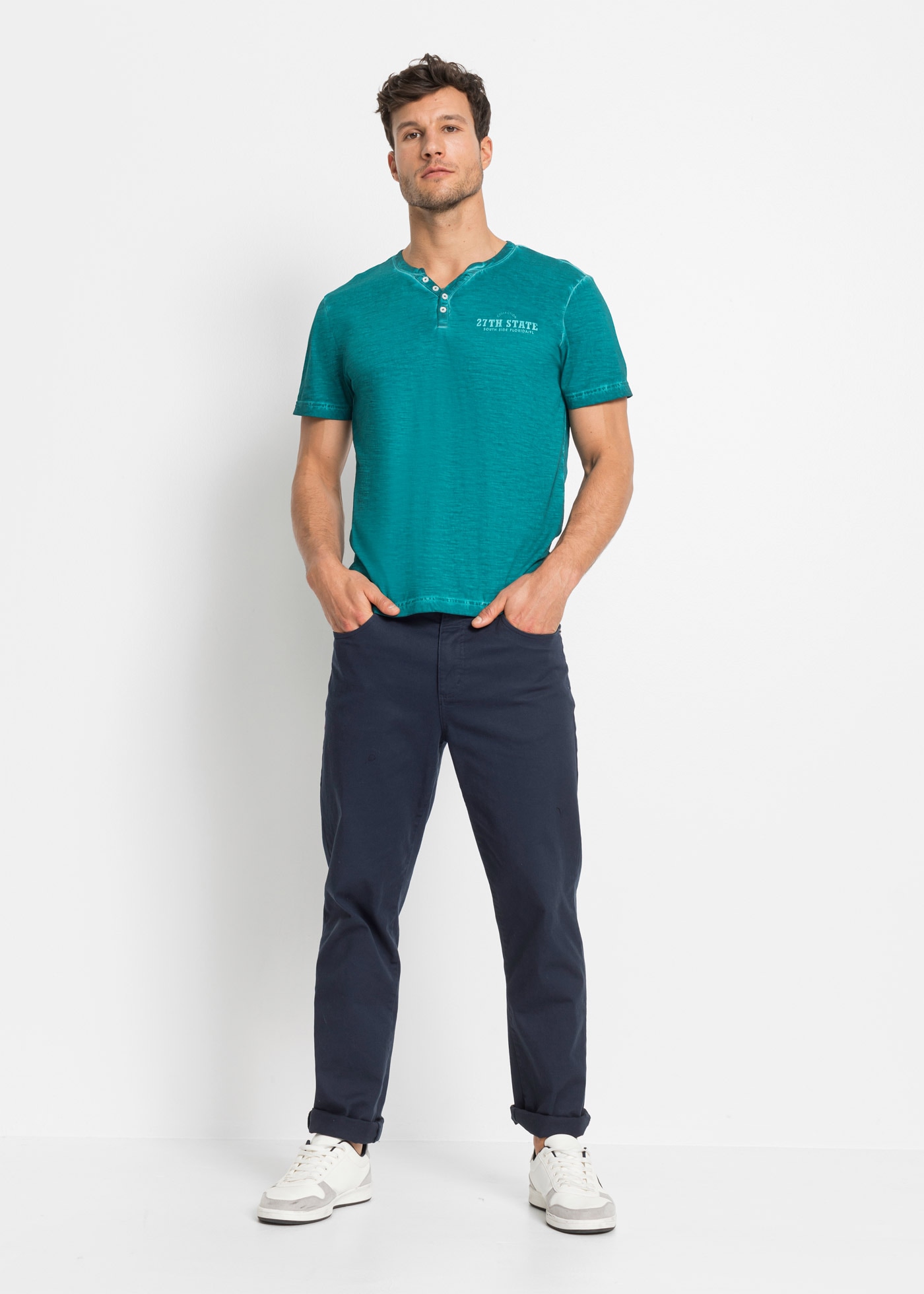 bonprix Henleyshirt Regular fit, Kurzarm, aus Baumwolle, Fade Out Look