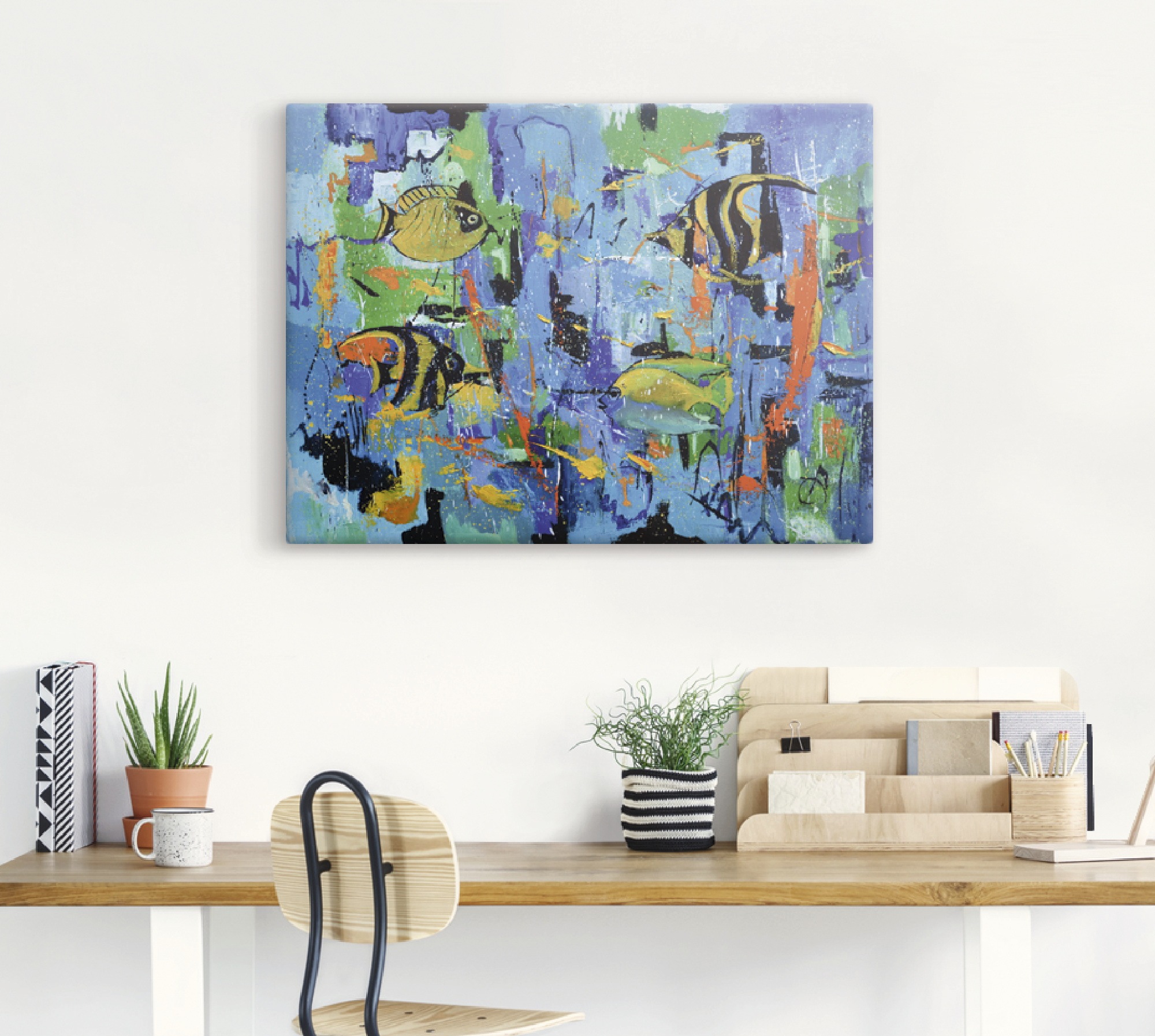 Artland Leinwandbild »Abstrakt Fische Blau«, Wassertiere, (1 St.), auf Keilrahmen gespannt
