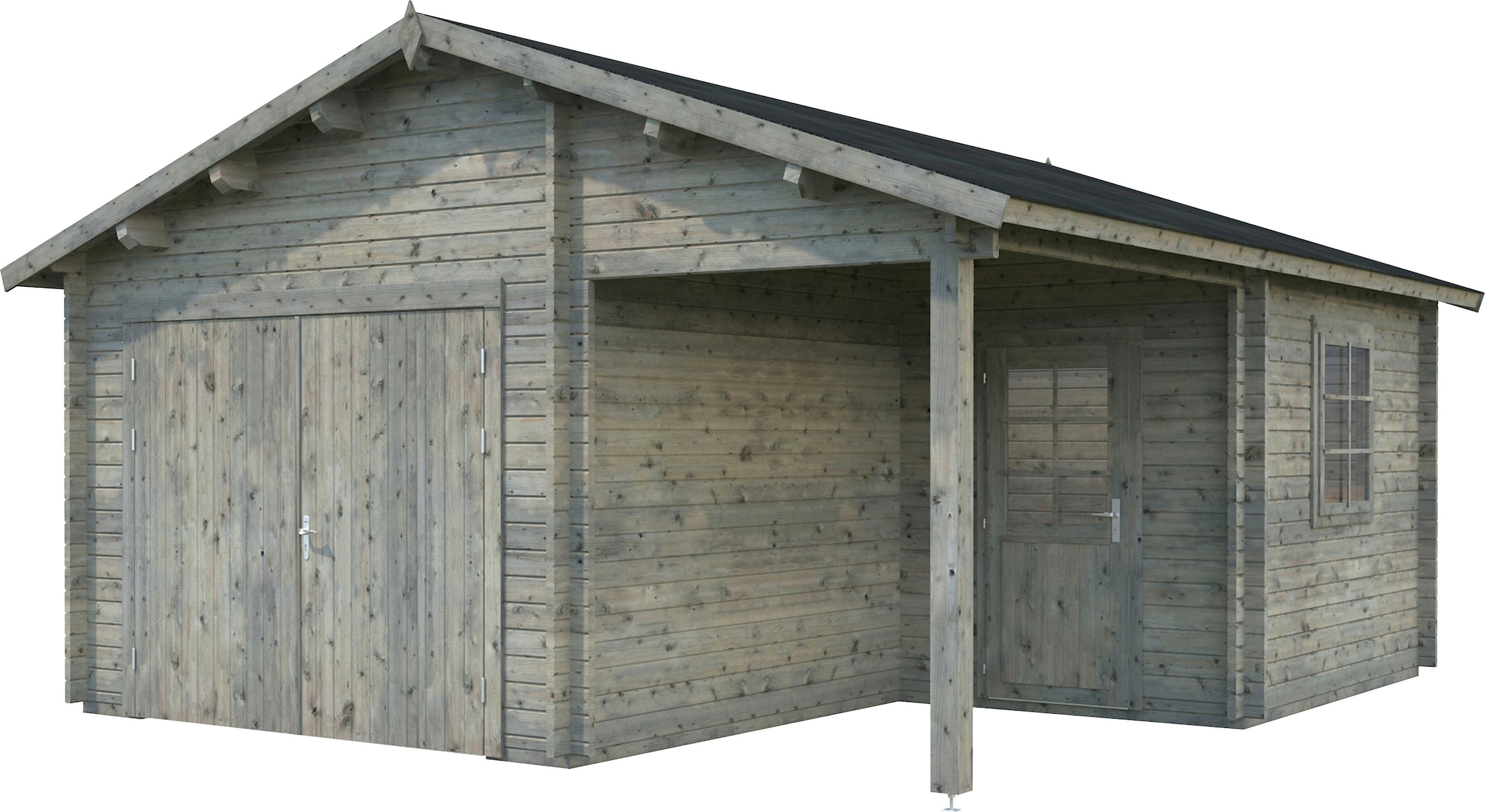 Palmako Garage »Roger«, BxTxH: 564x601x321 cm, mit Anbau und Holztor, grau