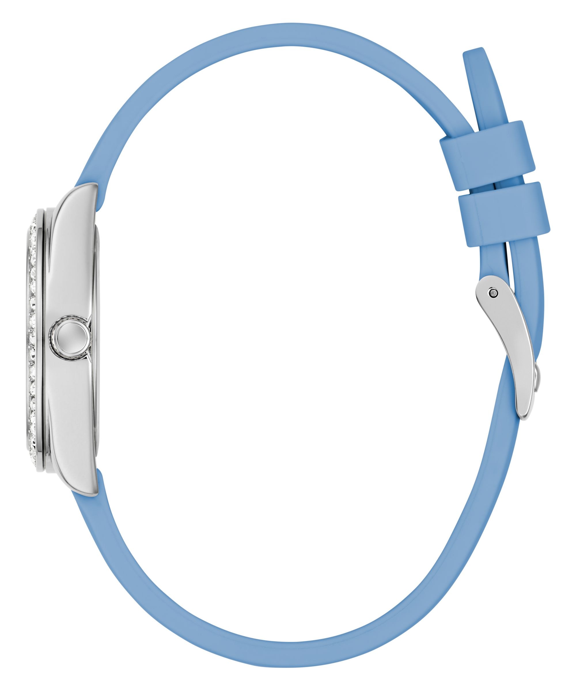 Guess Quarzuhr »GUESS-MINI LUNA GLITZ« Armbanduhr, Damenuhr, Silikonarmband, analog