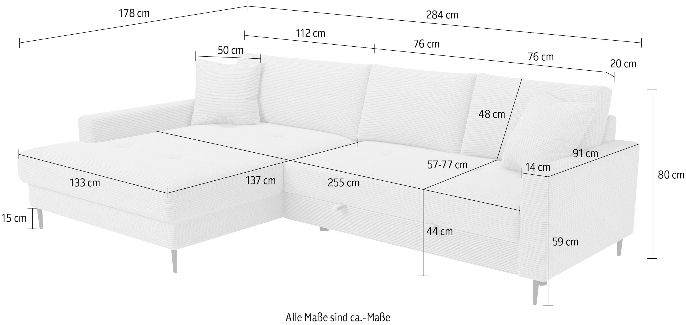 Trends by HG Ecksofa »Summer, B: 284 cm, mit Schlaffunktion und Wellenfederung«