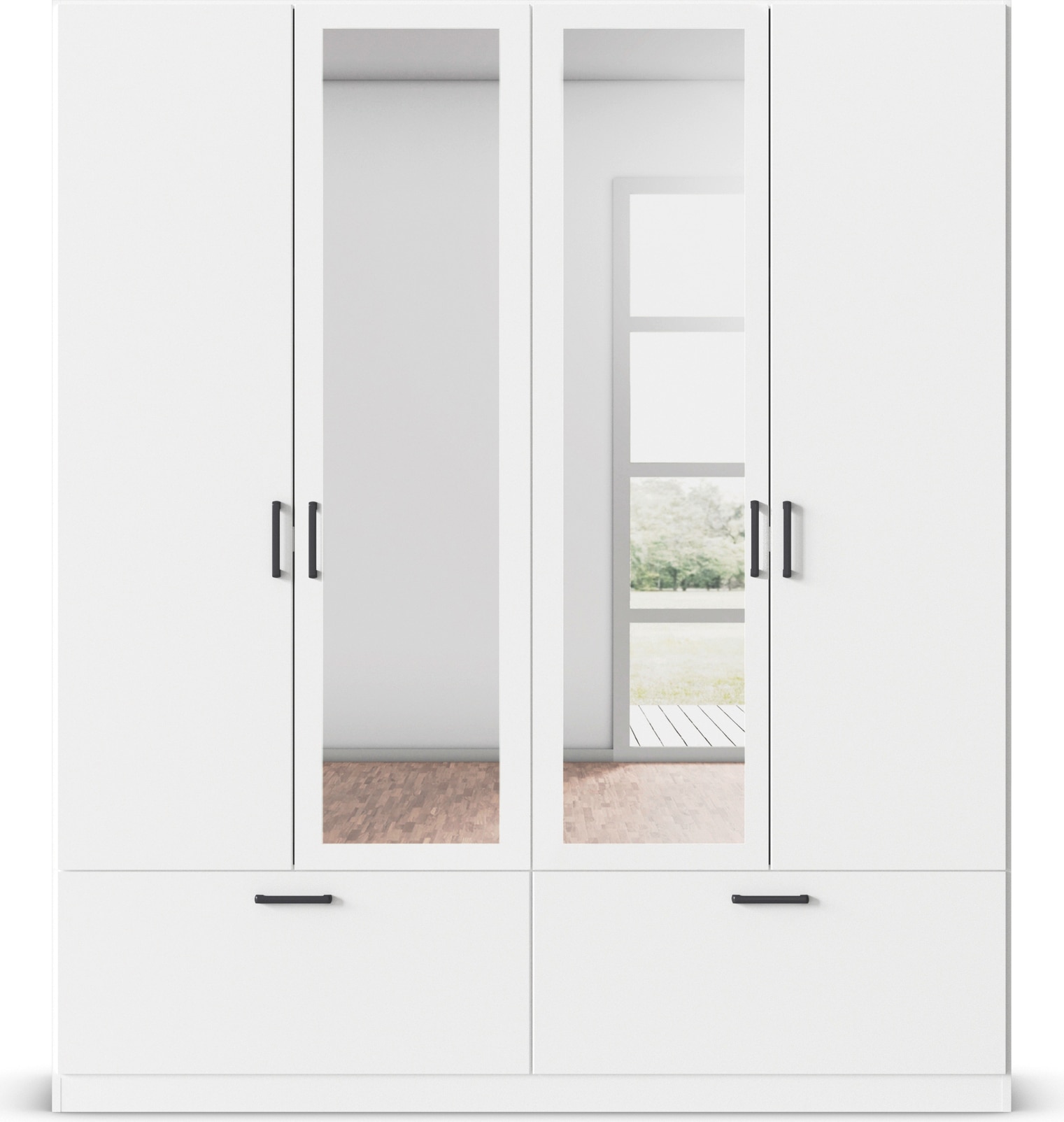 rauch Drehtürenschrank »Kleiderschrank Schrank Garderobe Wäscheschrank BARI mit Spiegel«, mit Schubkästen und modernem Griff in Graumetallic MADE IN GERMANY