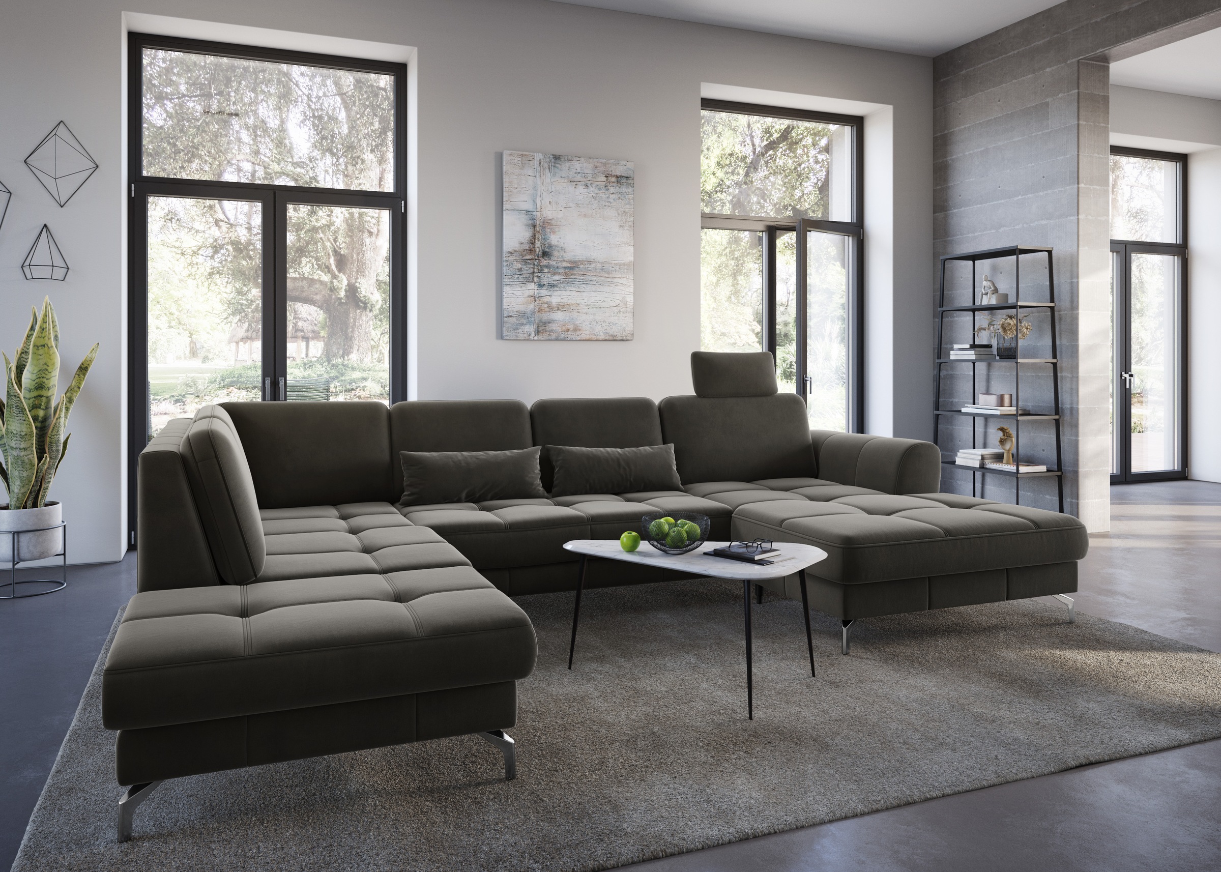 sit&more Wohnlandschaft »Bendigo U-Form«, inklusive Sitztiefenverstellung, Bodenfreiheit 12 cm, in 2 Fußfarben