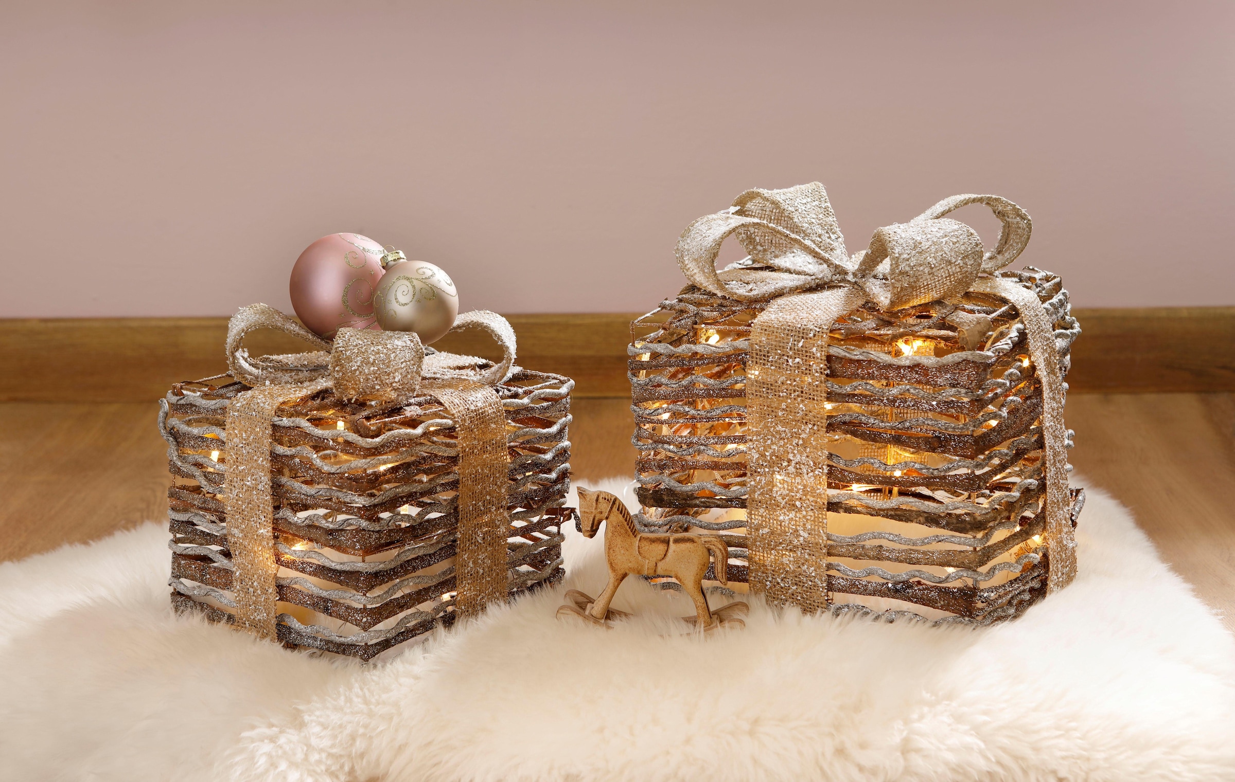 Myflair Möbel & Accessoires LED Dekolicht »Geschenkbox«, 2-teilig, mit Glitter 20x20x26 cm und 25x25x31 cm, Weihnachtsdeko