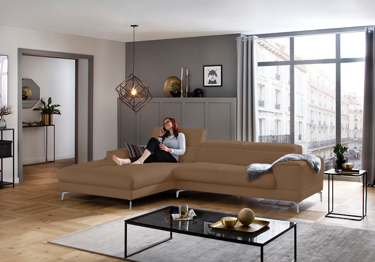W.SCHILLIG Ecksofa »piedroo, Designsofa mit tollem Sitzkomfort, bequem und elegant, L-Form«, Kopfteilverstellung, wahlweise mit Sitztiefenverstellung, Breite 303cm