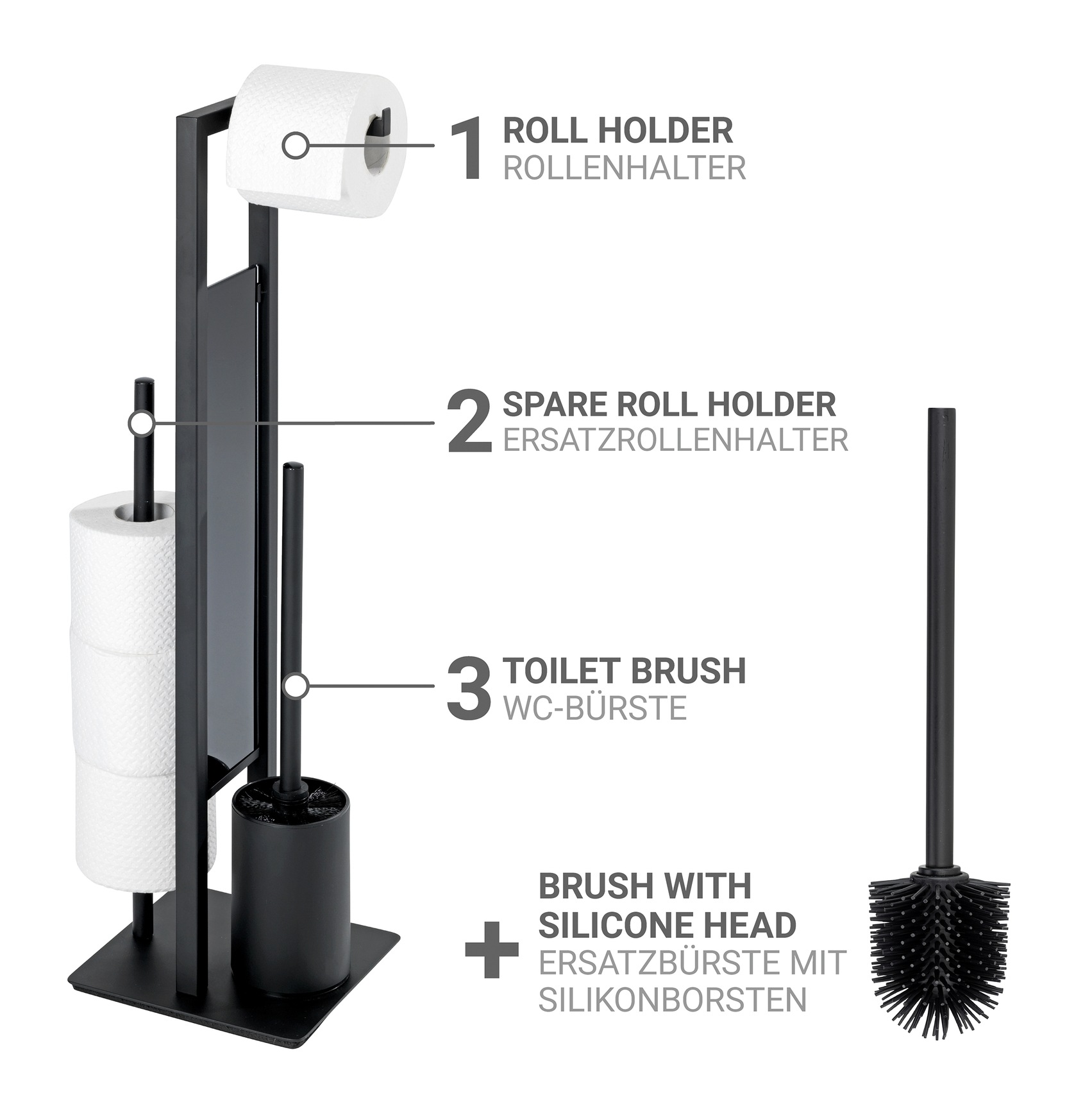 WENKO WC-Garnitur »Rivalta« Set aus Sicherheitsglas | Stahl Toilettenpapierhalter & WC-Bürstenhalter mit WC-Bürste & Ersatzbürste