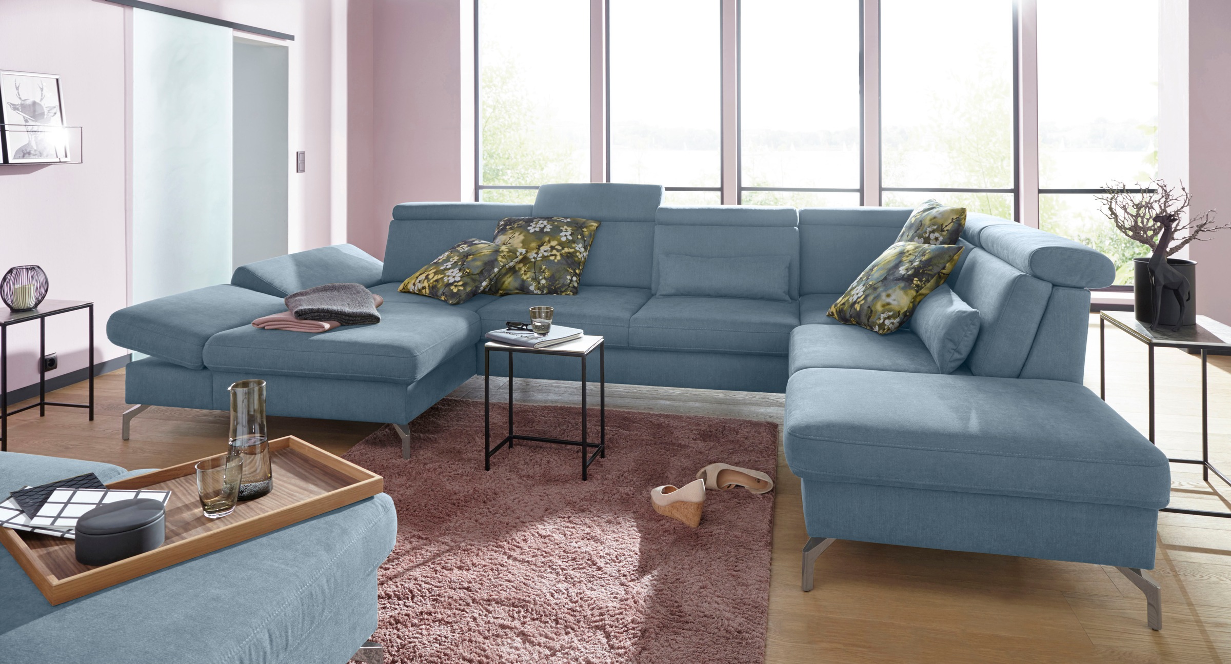 sit&more Wohnlandschaft »Brisbane U-Form«, Fußhöhe 15 cm, inklusive Sitztiefen-, Armteil- und Kopfteilverstellung
