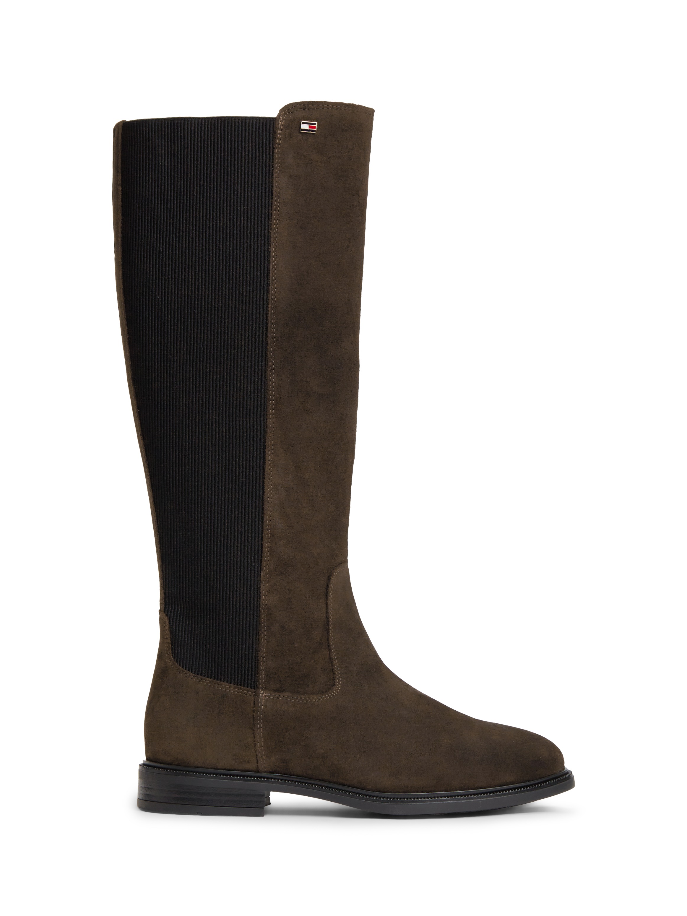 Tommy Hilfiger Stiefel »ENAMEL FLAG SUEDE HIGH CHELSEA«  Blockabsatz, Langschaftstiefel mit Label-Flag