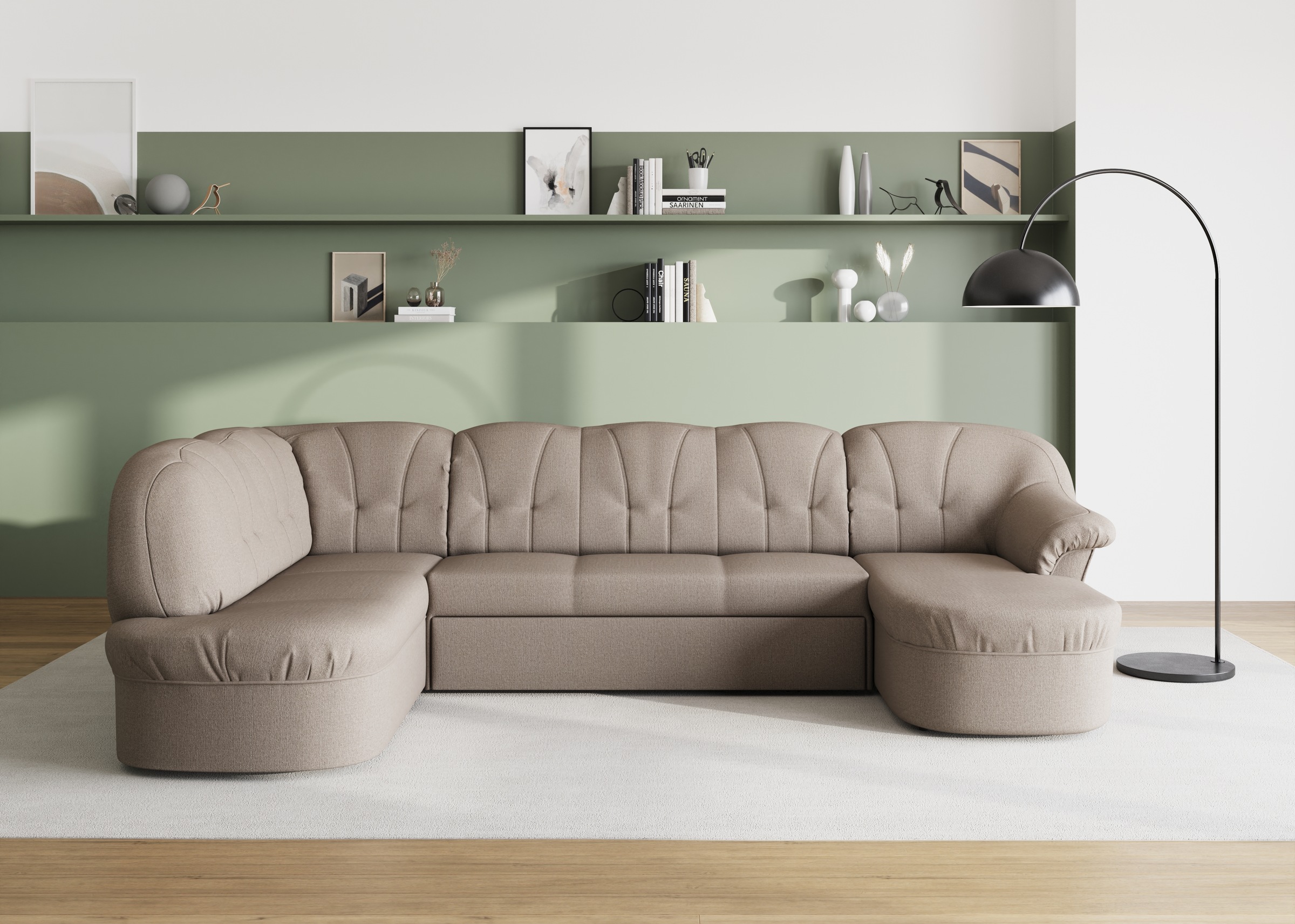 DOMO collection Wohnlandschaft »Pegnitz, zeitlos und modern, mit attraktiver Rückensteppung, U-Form«, wahlweise mit Bettfunktion