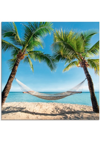 Artland Glasbild »Palmenstrand Karibik mit Hängematte«, Amerika, (1 St.) kaufen