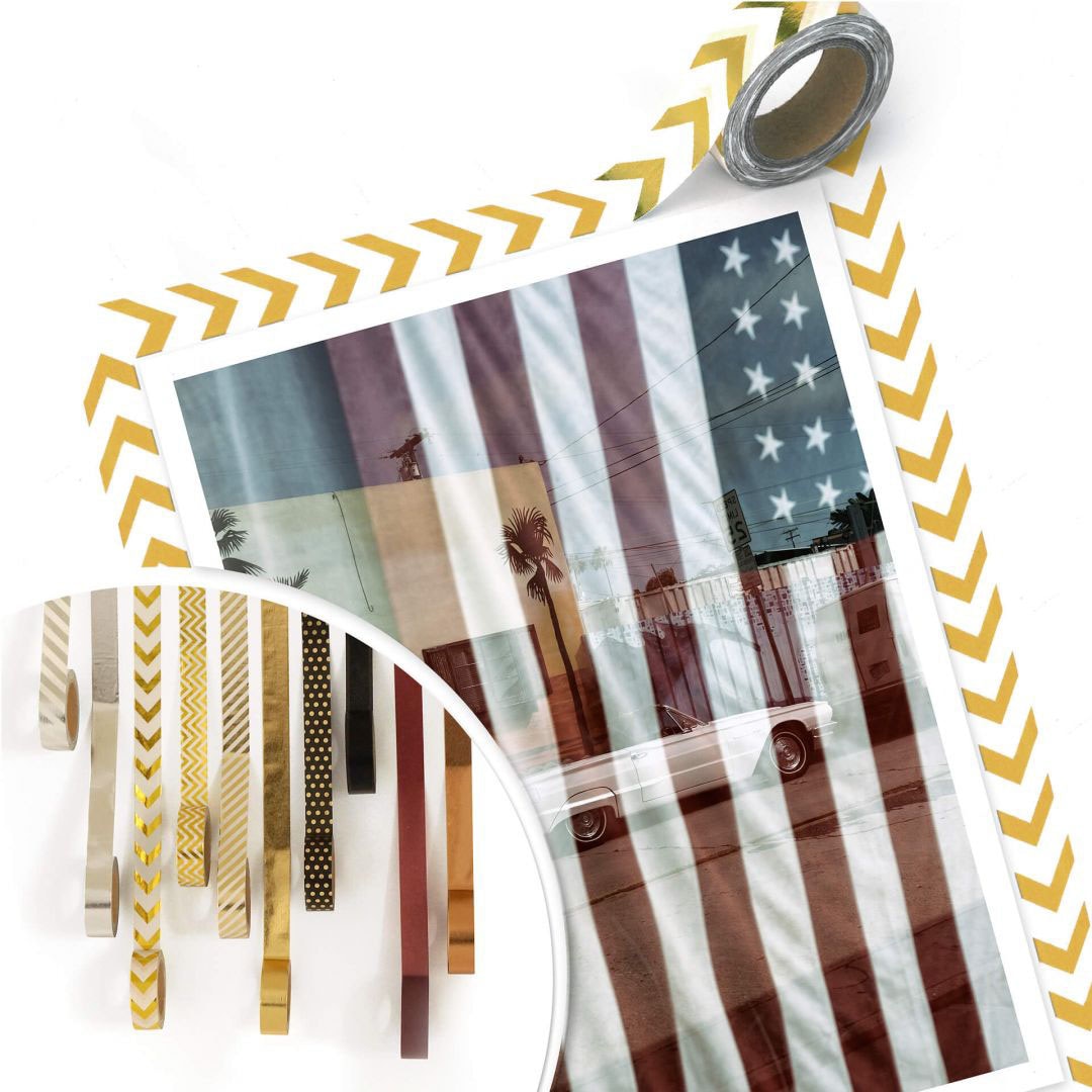 Wall-Art Poster »Flagge Amerika Reflection USA«, Autos, (1 St.), Poster ohne Bilderrahmen