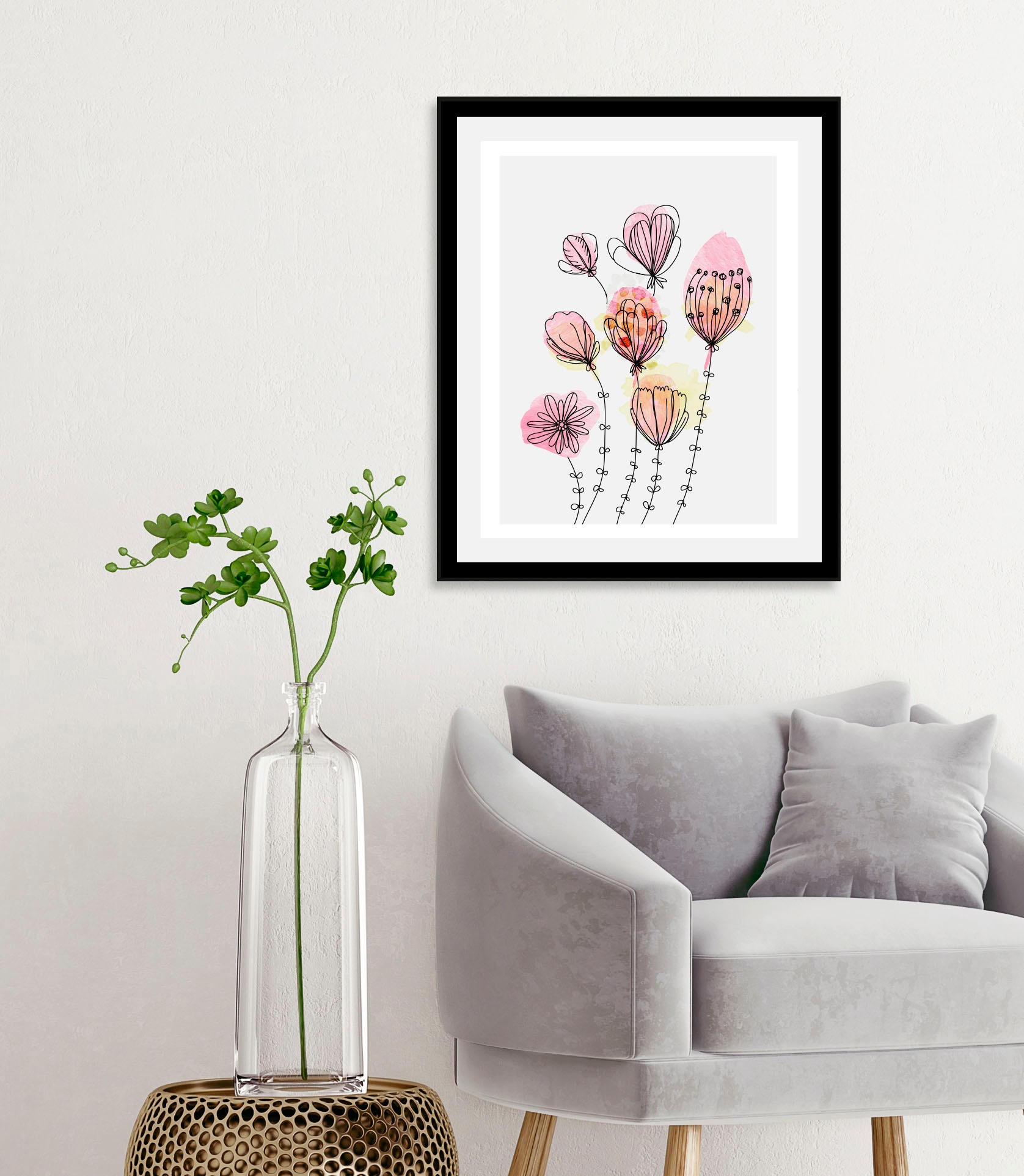 queence Bild »Aquarell Blumen Pink«, Blumen-Blumenbilder-Pflanzen-Pflanzenb günstig online kaufen