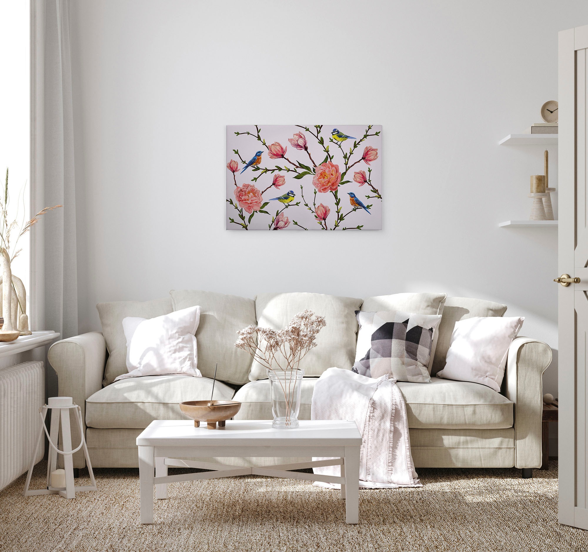 A.S. Création Leinwandbild »Little Birds«, Kunst-Blumen-Kinder, (1 St.), Landhaus Keilrahmen Blumen Rosen Blümchen Leinwand-Bild Wohnzimmer