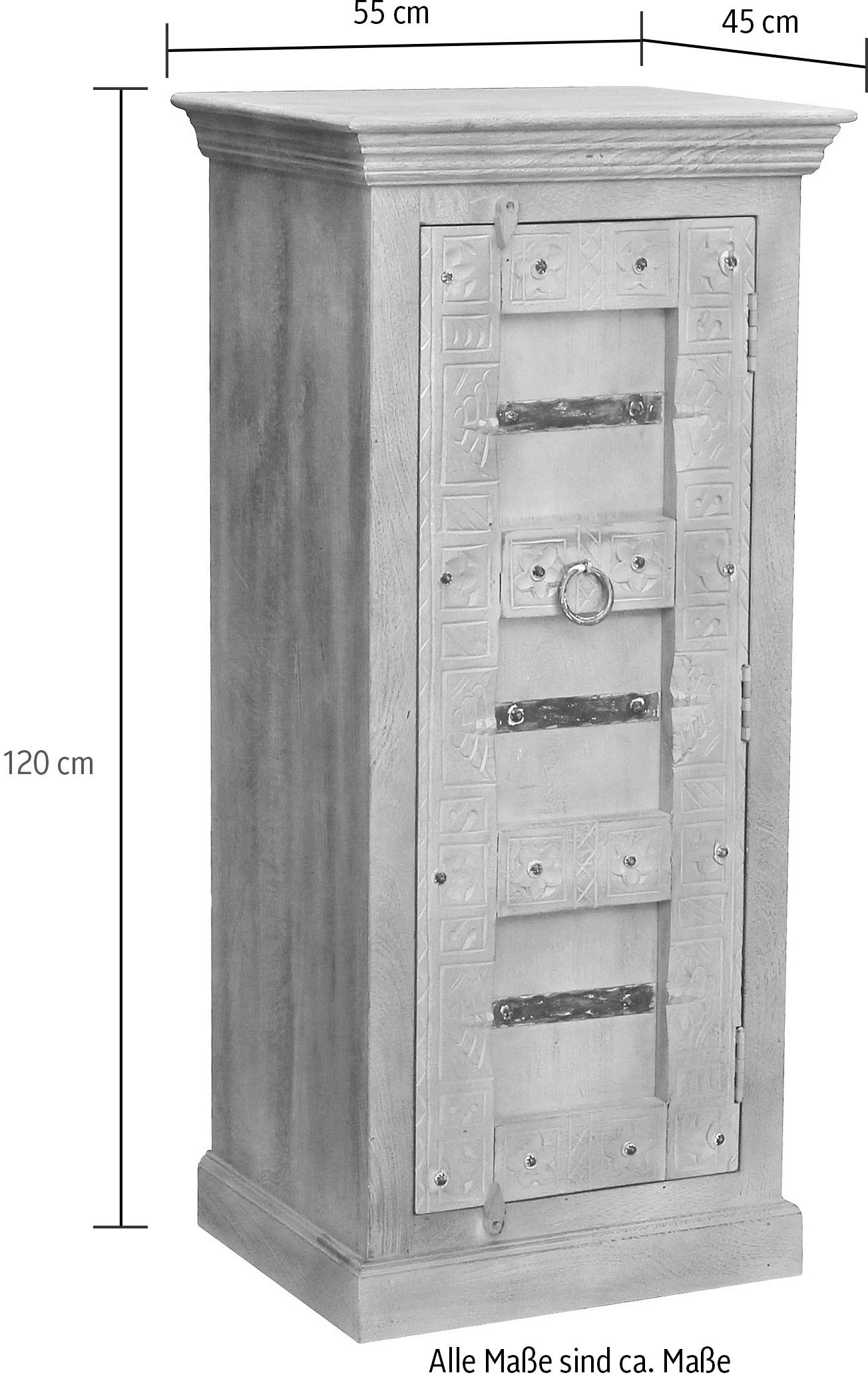 SIT Highboard »Daipur Kommode«, geschnitzte Verzierungen, schmale Kommode mit 1 Tür