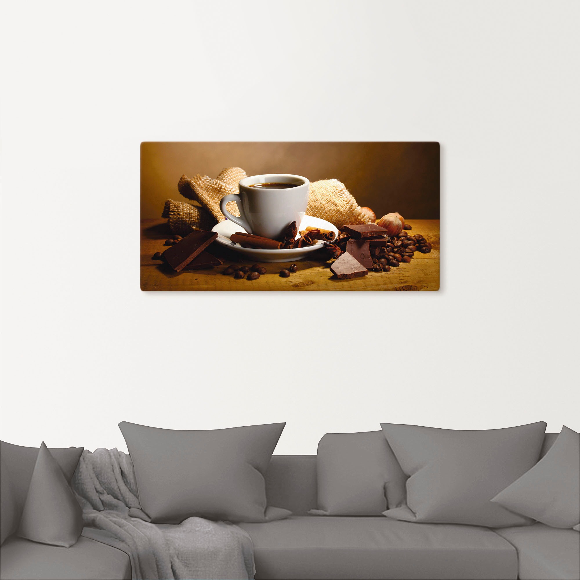 Artland Wandbild »Kaffeetasse Zimtstange Nüsse Schokolade«, Getränke, (1 St günstig online kaufen