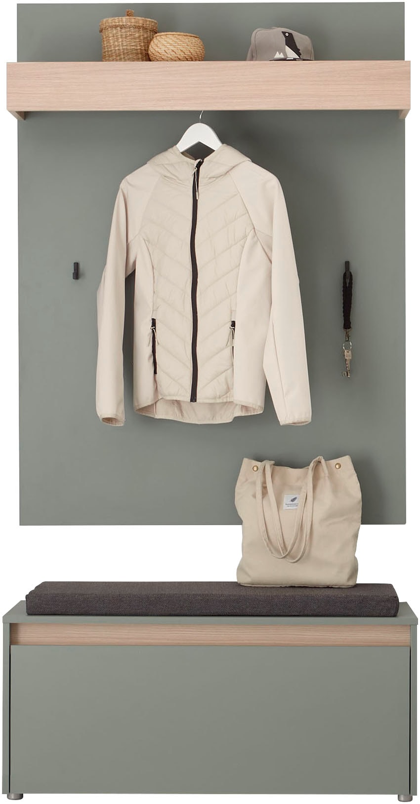 INOSIGN Garderoben-Set »GIRON/CiTY, moderne Garderobe, Komplettset mit viel Stauraum«, (Komplett-Set, 2 St.), enthält Garderobenpaneel & Schuhbank inkl. Sitzkissen, 100 cm breit