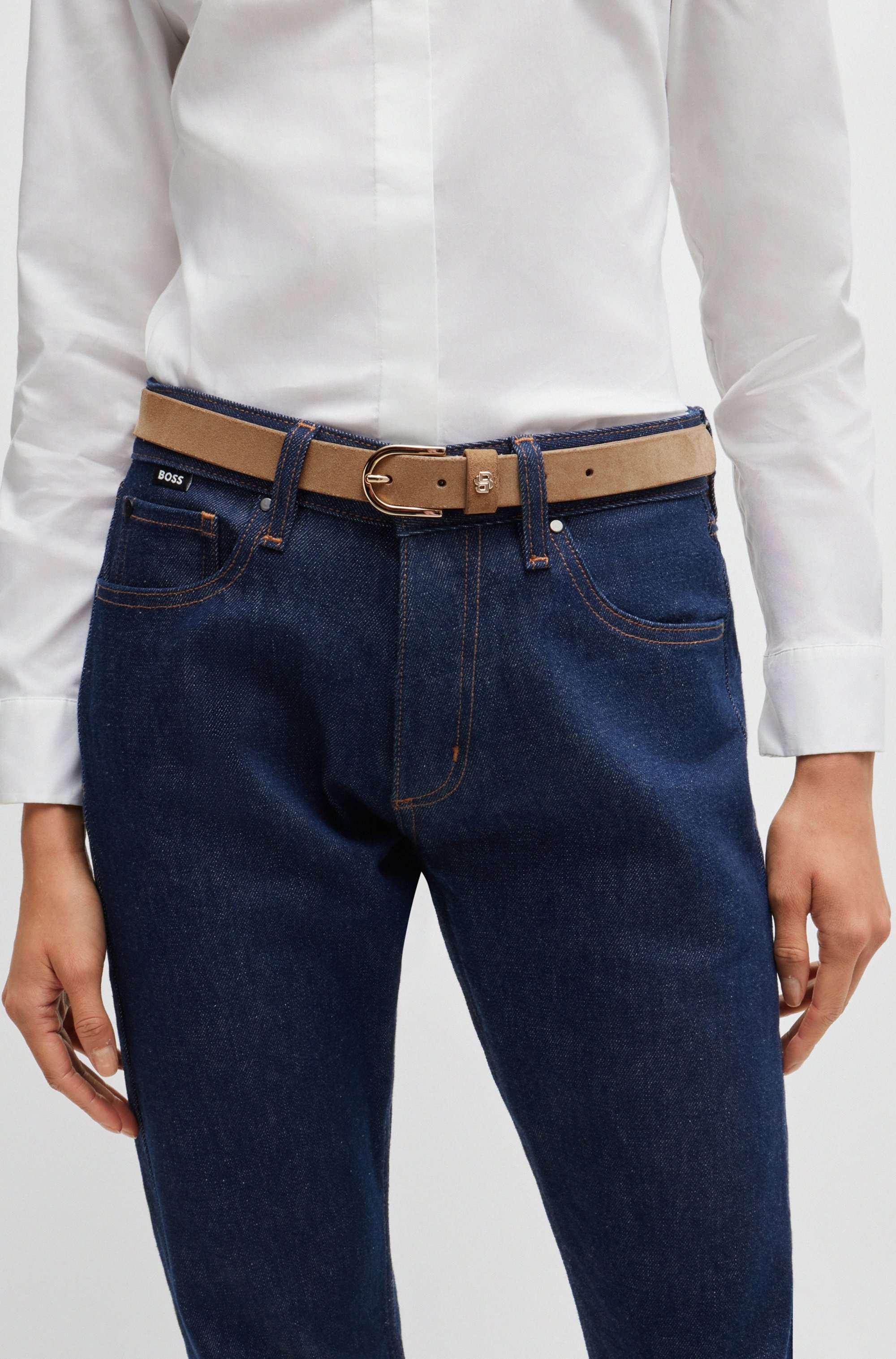 BOSS Ledergürtel »Scarlet-BB-Sd-G_Sz25«, mit Monogramm-Label