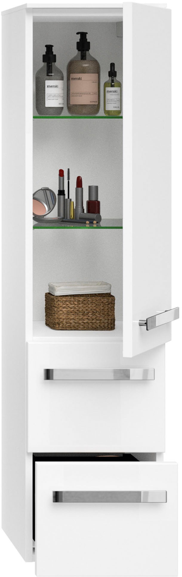 Saphir Badmöbel-Set »Serie 4005, vormontiert, Glaswaschbecken, Spiegelschrank«, (Set, 5 St.), Badezimmer-Set mit Unterschrank, Midischrank, inkl. Türdämpfer
