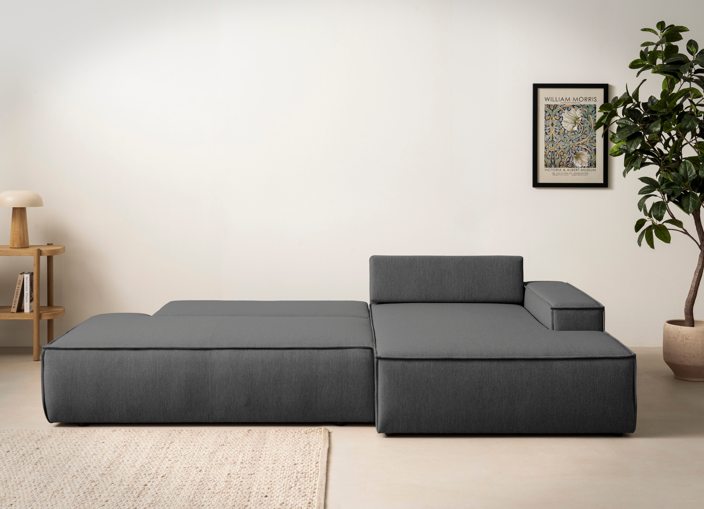 Home affaire Ecksofa »SHERWOOD, Schlafsofa in L-Form offen (275cm), Cord, Leinenoptik«, Schlaffunktion und Bettkasten, Kedernaht, hoher Sitz- & Liegekomfort