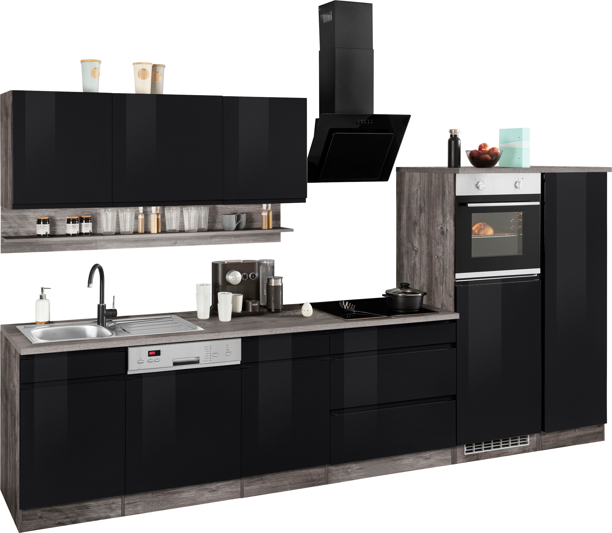 HELD MÖBEL Küchenzeile »Virginia«, Breite 350 cm, mit Glaskeramik-oder Induktionskochfeld