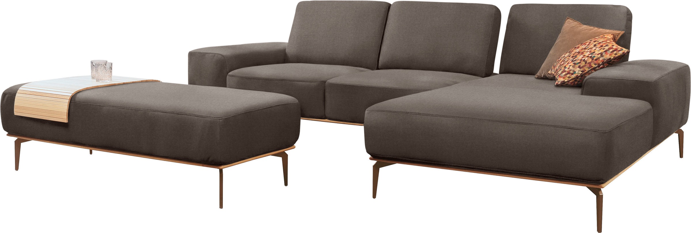 W.SCHILLIG Ecksofa »run, Designsofa mit tollem Sitzkomfort, L-Form«, mit Holzsockel, Füße in Bronze pulverbeschichtet, Breite 299 cm
