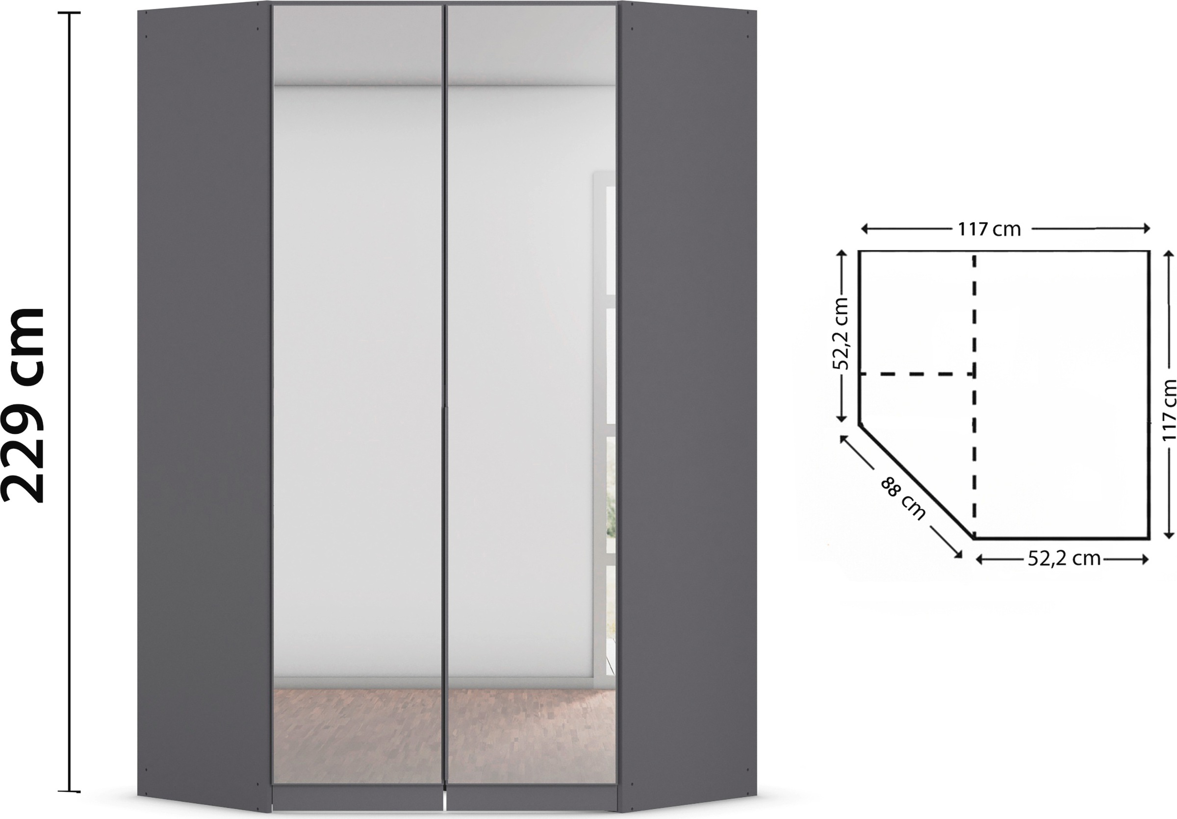 rauch Eckkleiderschrank »Kleiderschrank Schrank Ankleidezimmer Schlafzimmer Garderobe AGORDO«, (in zwei Griff-Farben), mit Spiegeltüren, voll ausgestattet mit viel Stauraum MADE IN GERMANY