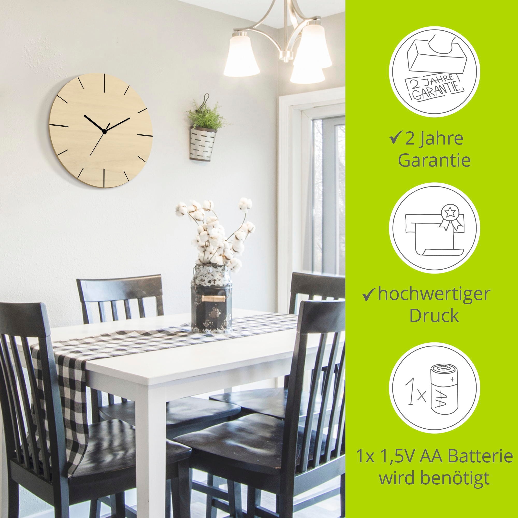 Artland Wanduhr »Zeitliche Schlichtheit« wahlweise mit Quarz- oder Funkuhrwerk, lautlos ohne Tickgeräusche