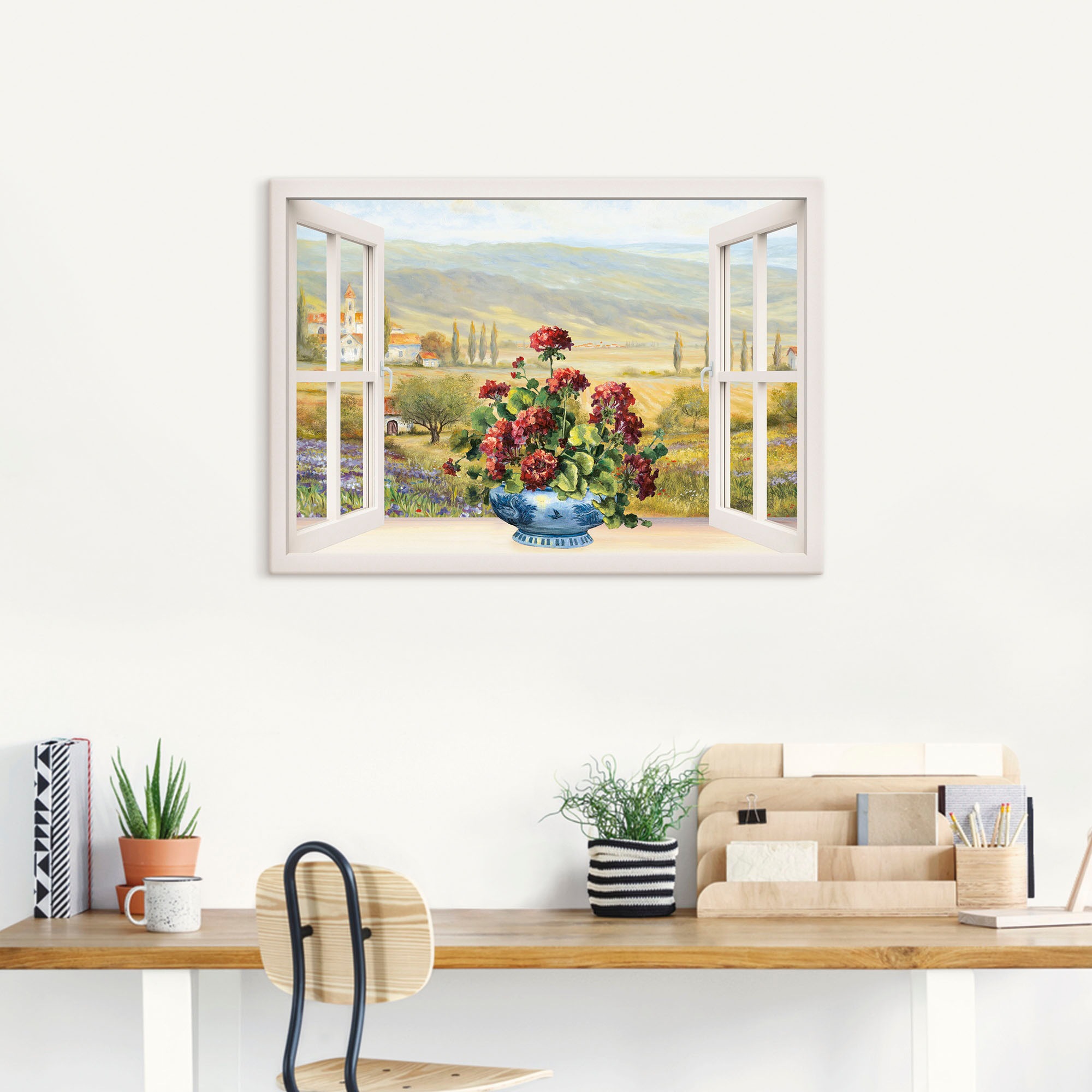 Artland Leinwandbild »Blumenbouquet am weißen Fenster« Fensterblick 1 Stk. günstig online kaufen
