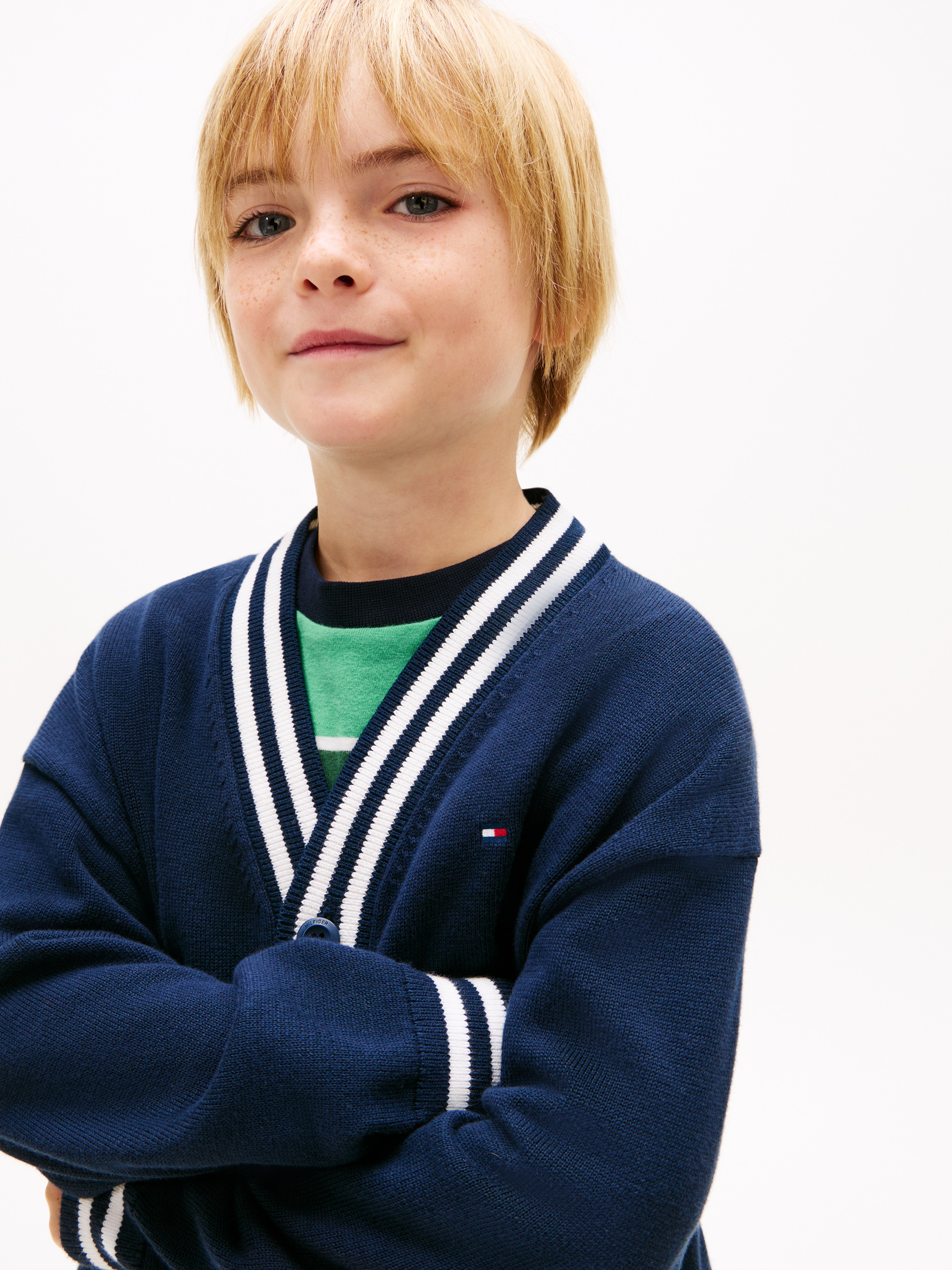 Tommy Hilfiger Strickjacke »VARSITY RIB V-NECK CARDIGAN« Kinder bis 16 Jahre, regular fit