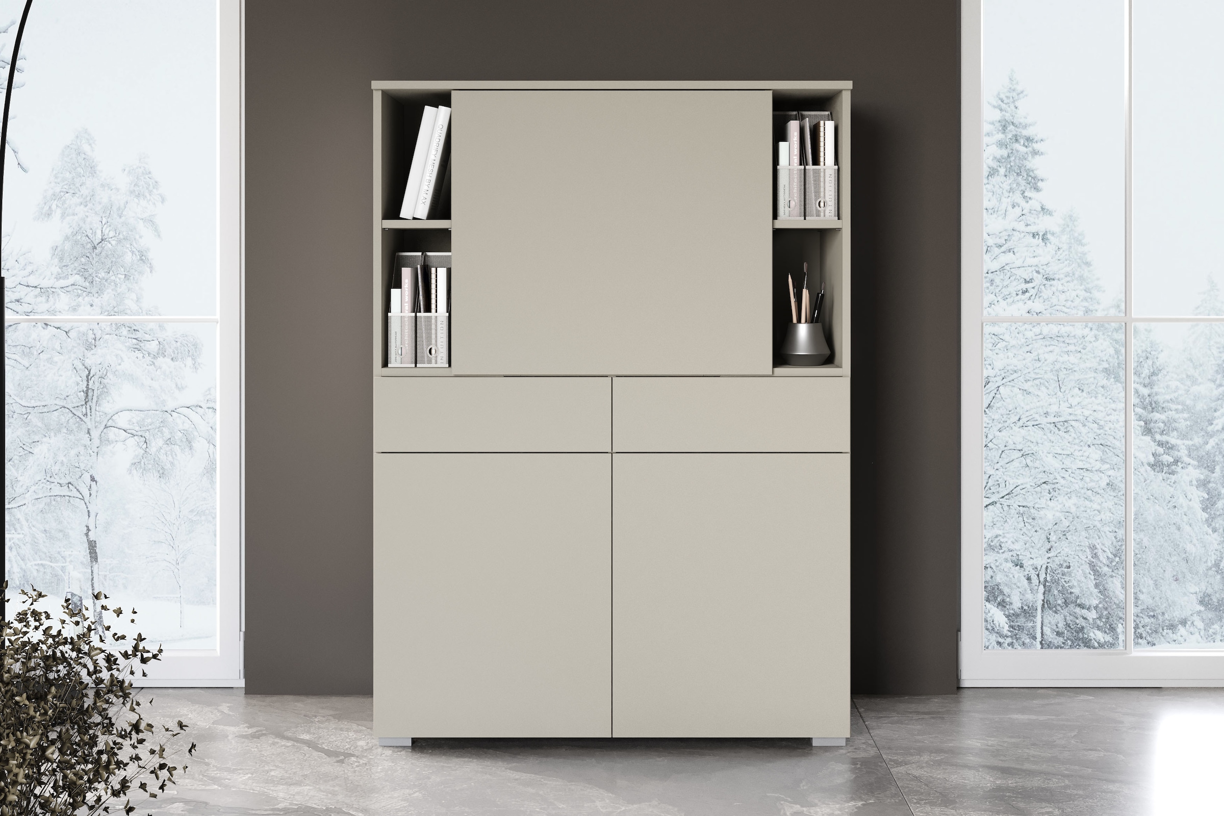 OTTO home Sekretär »Paris, Moderner PC-Schrank mit klappbarer Arbeitsfläche« 1 Stk. tlg. 2 Schubladen, Push-to-Open und verstellbare Einlegeböden, Breite 90 cm