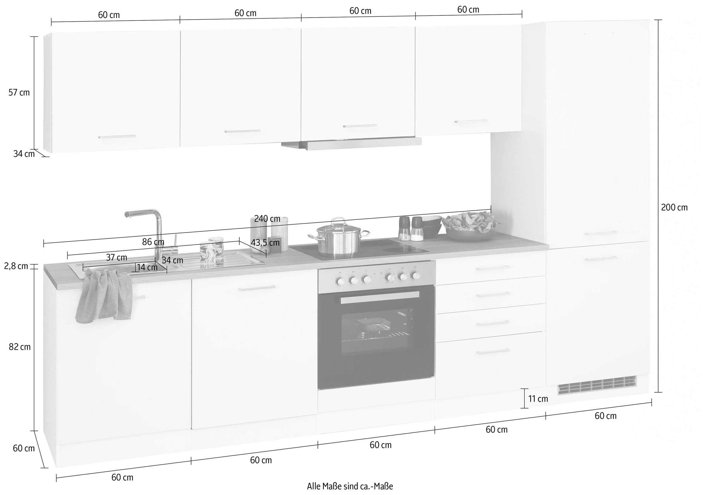 KOCHSTATION Küchenzeile »KS-Visby«, mit E-Geräte, 300 cm, inkl. Kühl/Gefrierkombination und Geschirrspüler