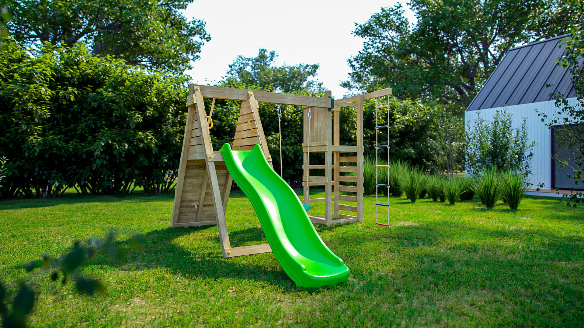 FUNGOO Spielturm »Climber, Klettergerüste m Rutsche, Kletterbrücke, -leiter u. Schaukel«, Made in Europe