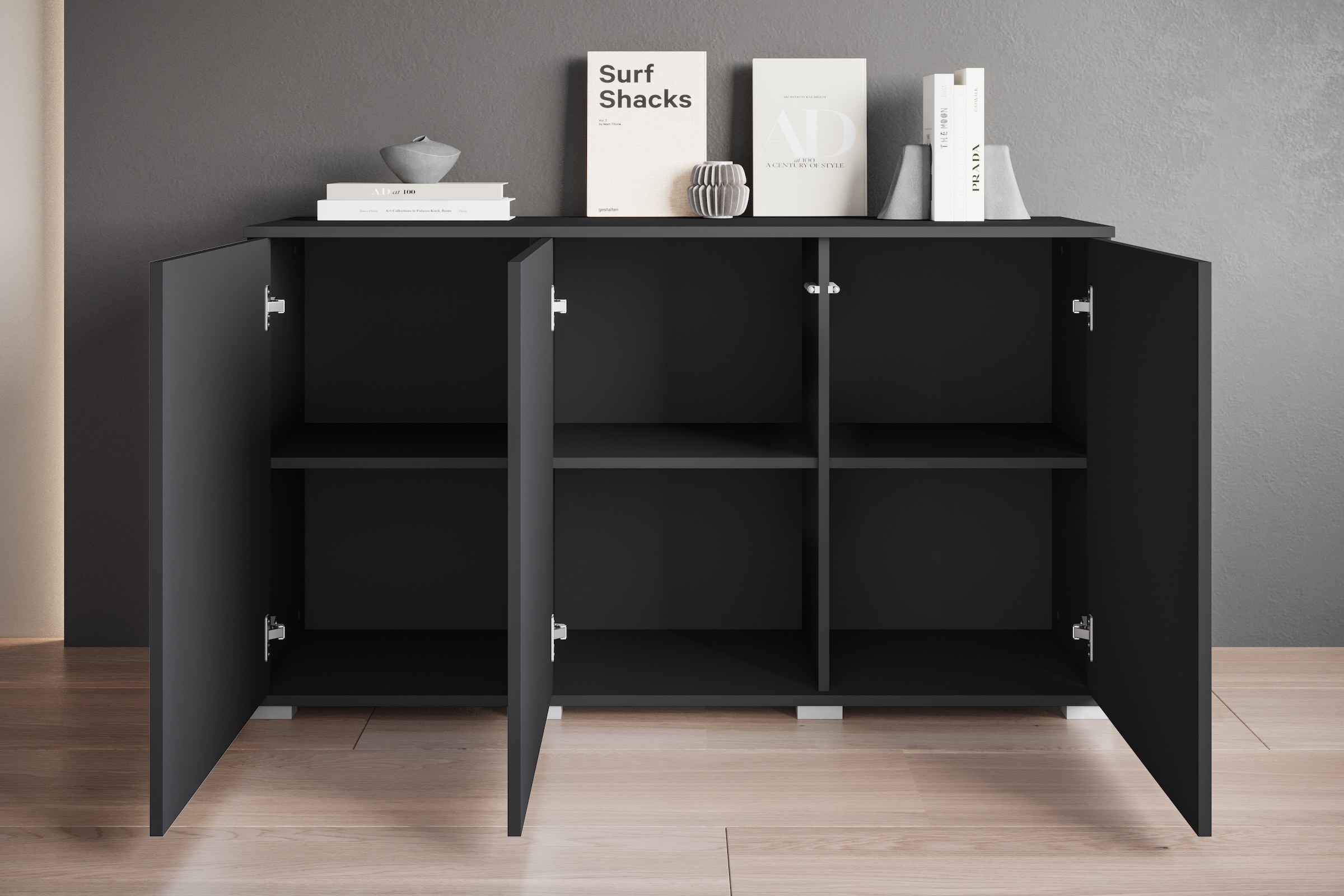 INOSIGN Sideboard »Kenia, moderne grifflose Kommode mit 3 Türen, Breite 120 cm«, (1 St.), Push-to-Open-Fronten, höhenverstellbaren Einlegeböden
